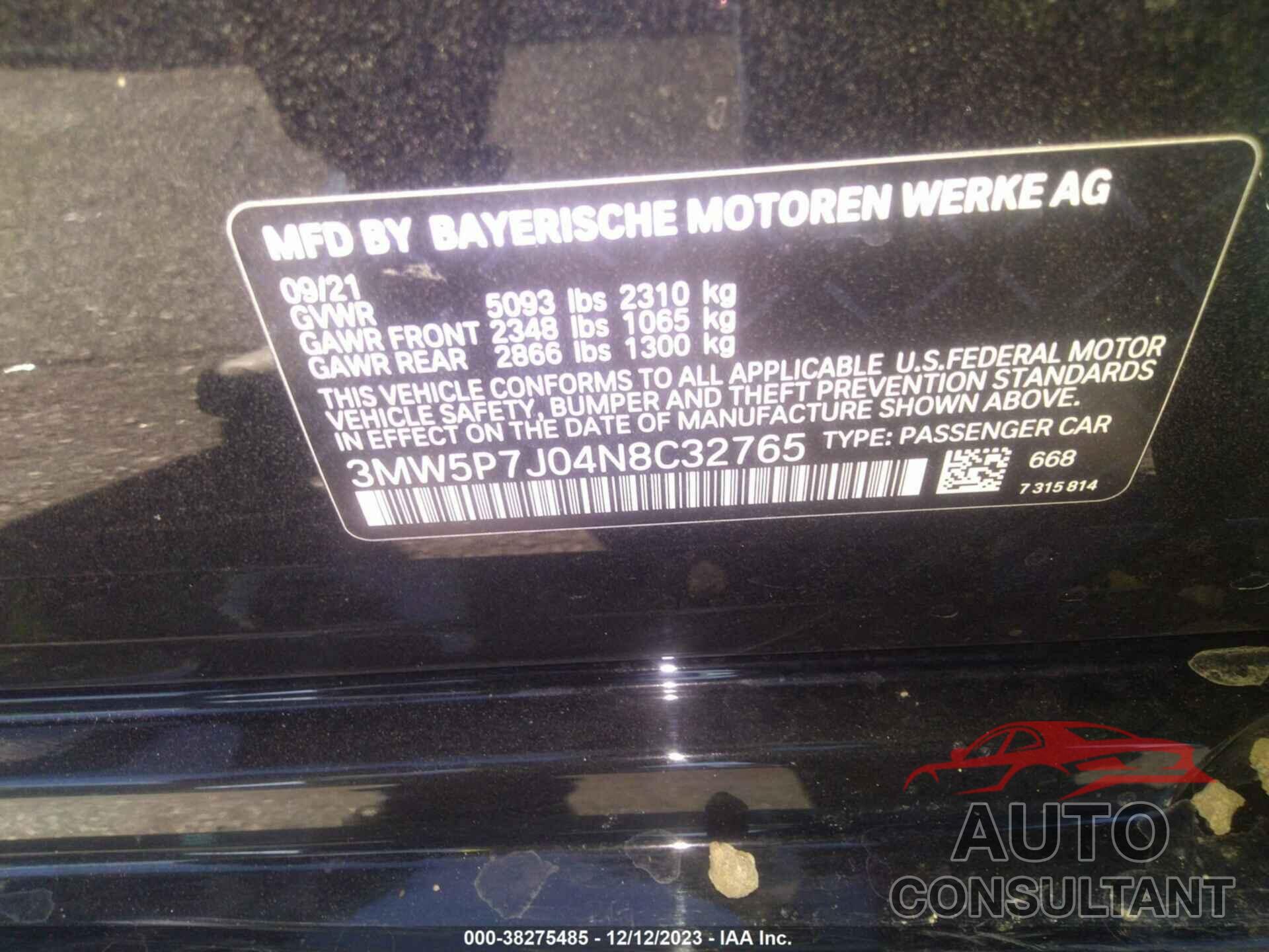 BMW 3 SERIES 2022 - 3MW5P7J04N8C32765