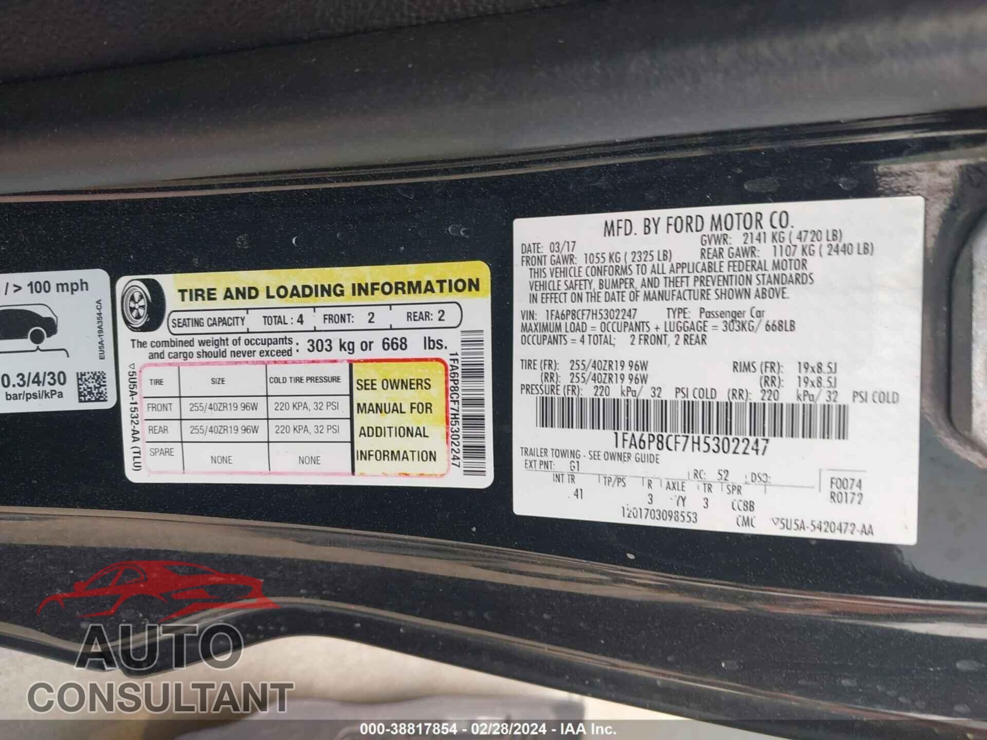 FORD MUSTANG 2017 - 1FA6P8CF7H5302247