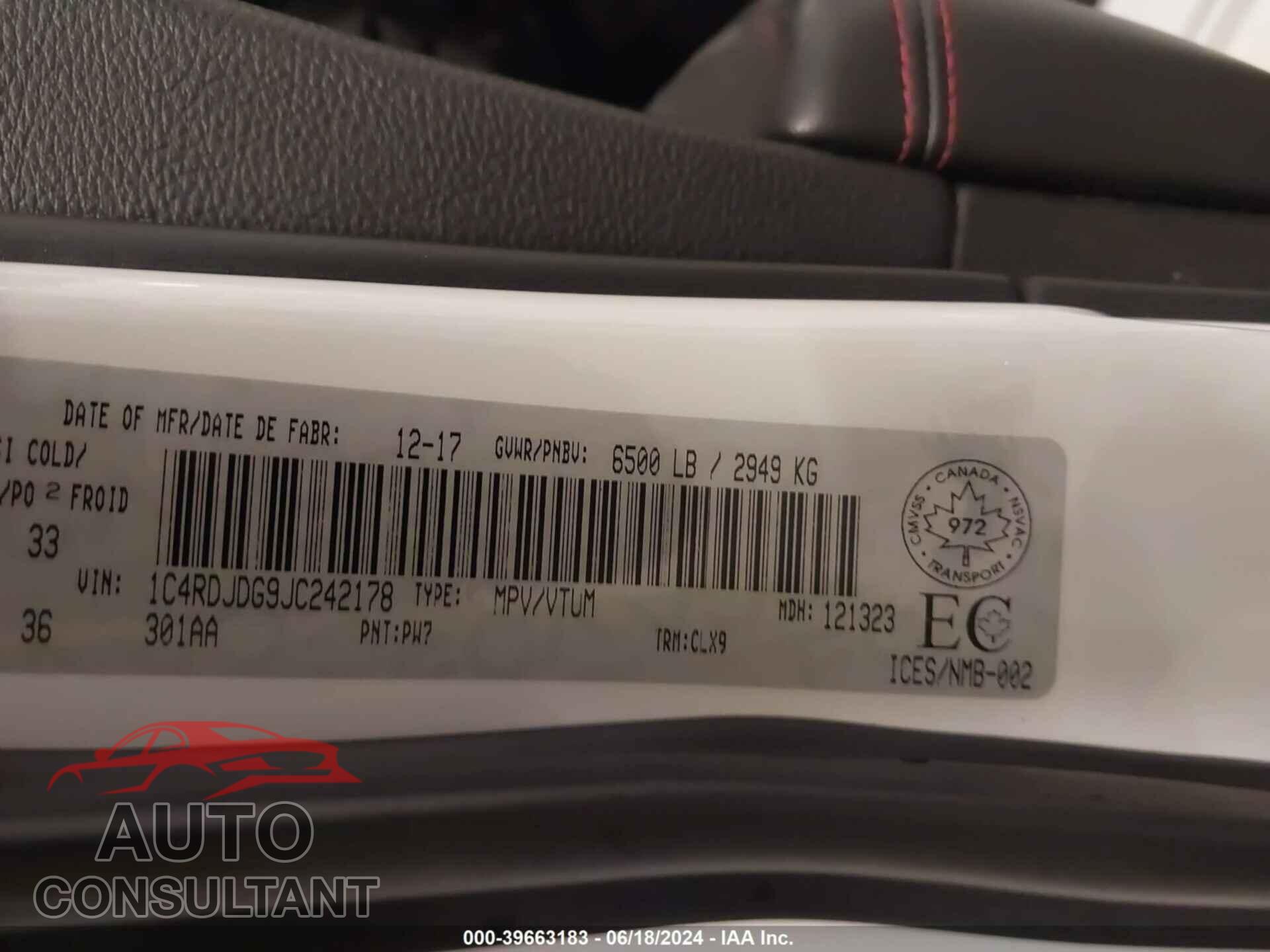 DODGE DURANGO 2018 - 1C4RDJDG9JC242178