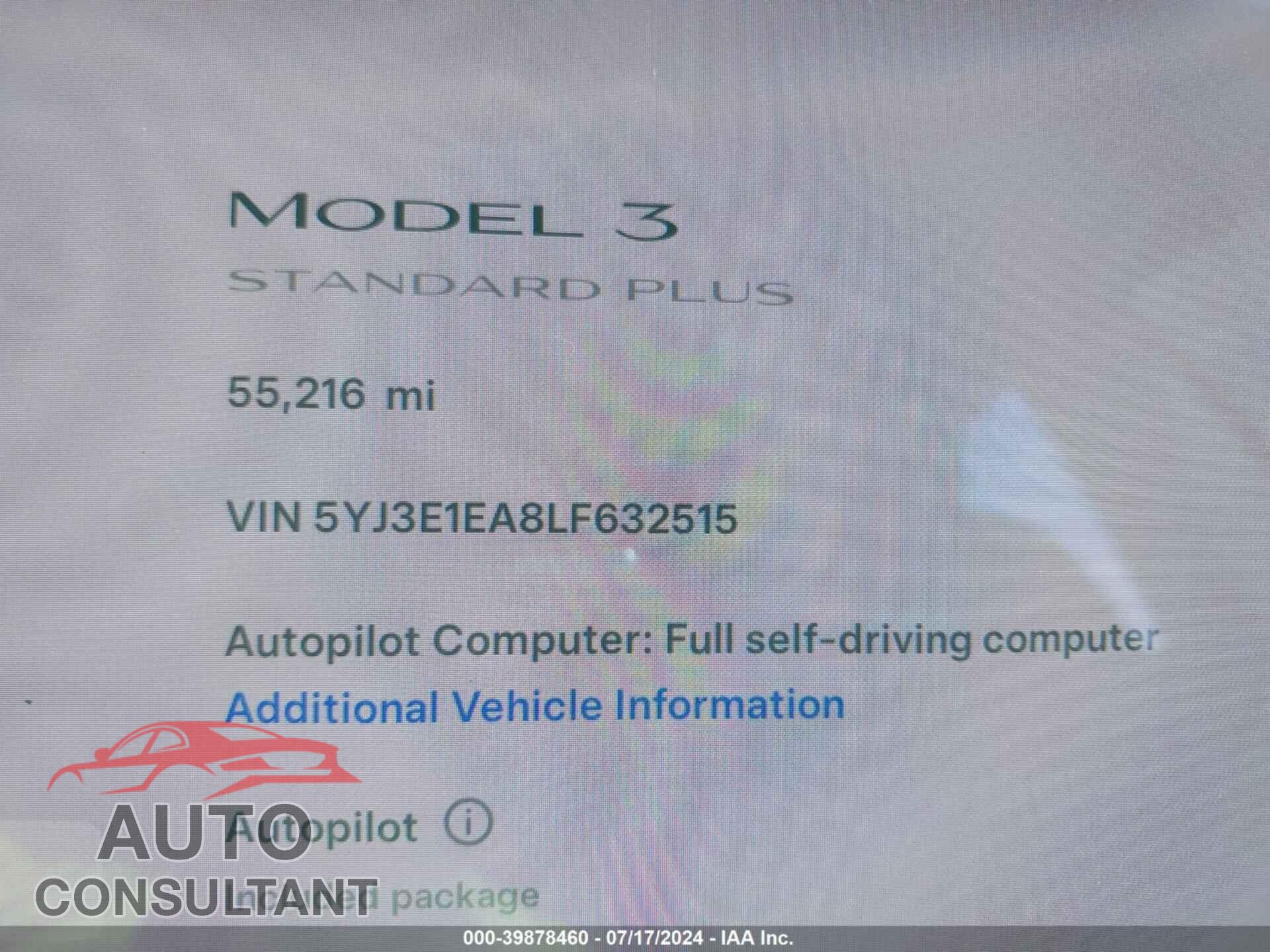 TESLA MODEL 3 2020 - 5YJ3E1EA8LF632515