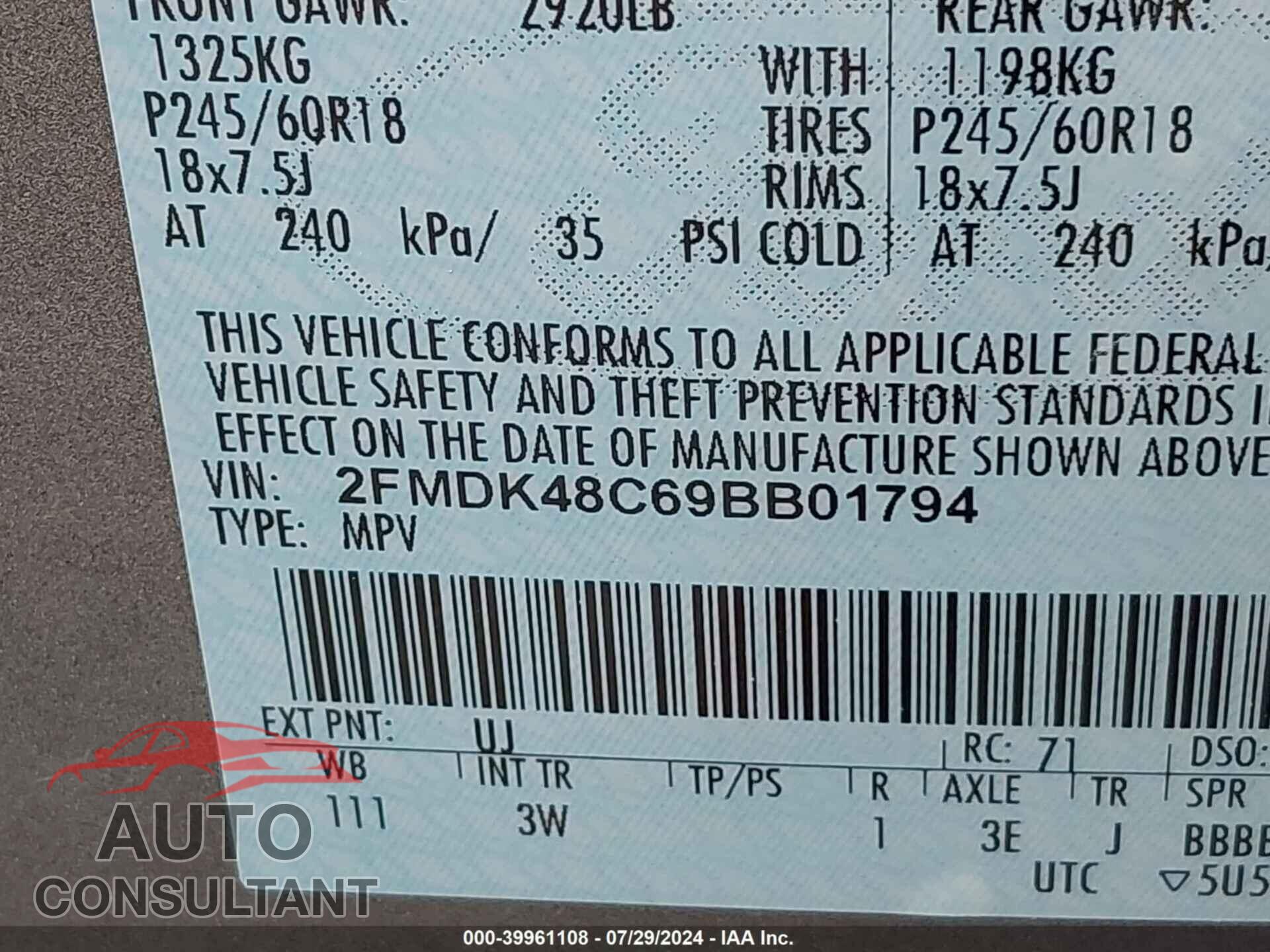 FORD EDGE 2009 - 2FMDK48C69BB01794