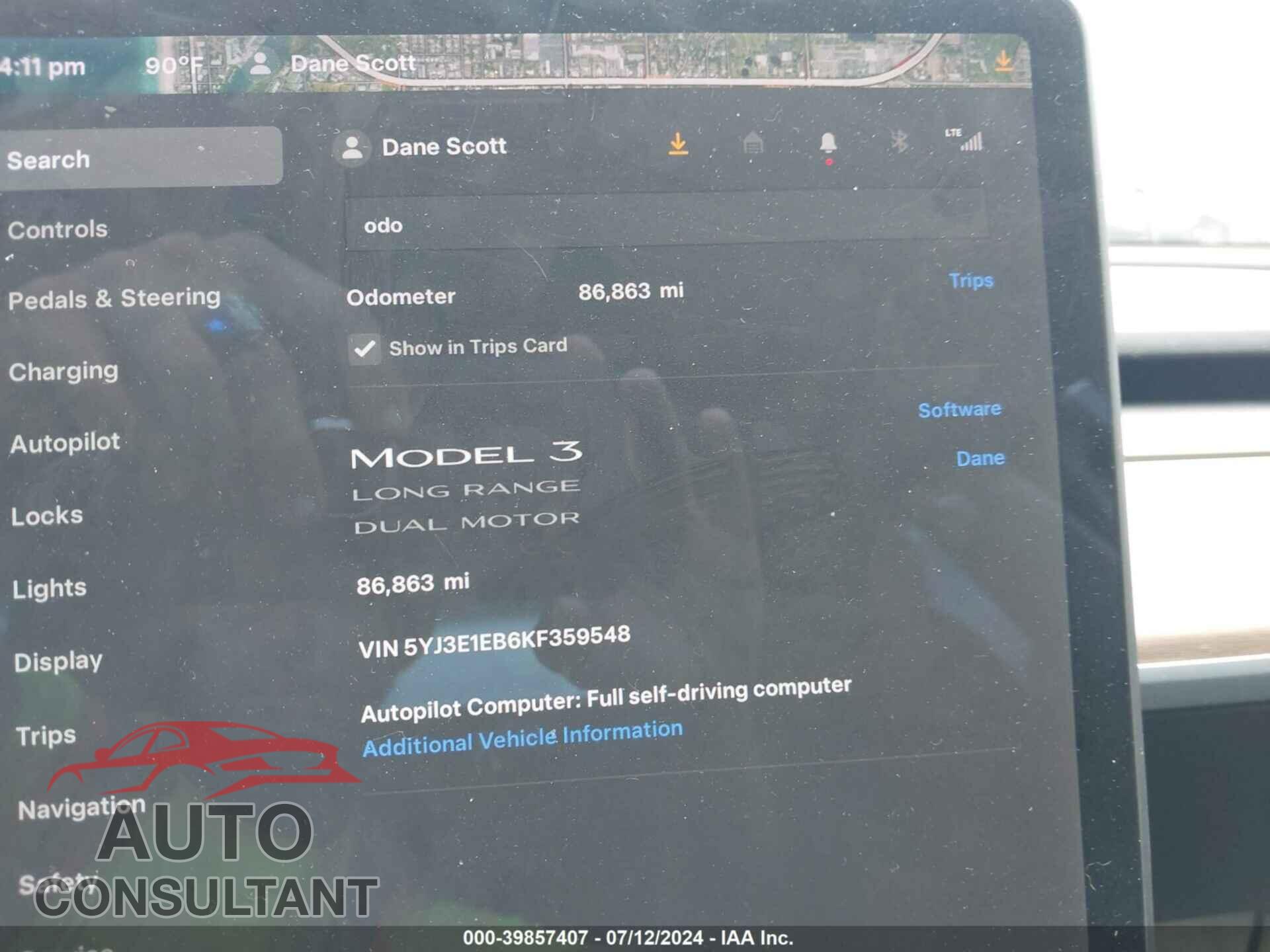 TESLA MODEL 3 2019 - 5YJ3E1EB6KF359548