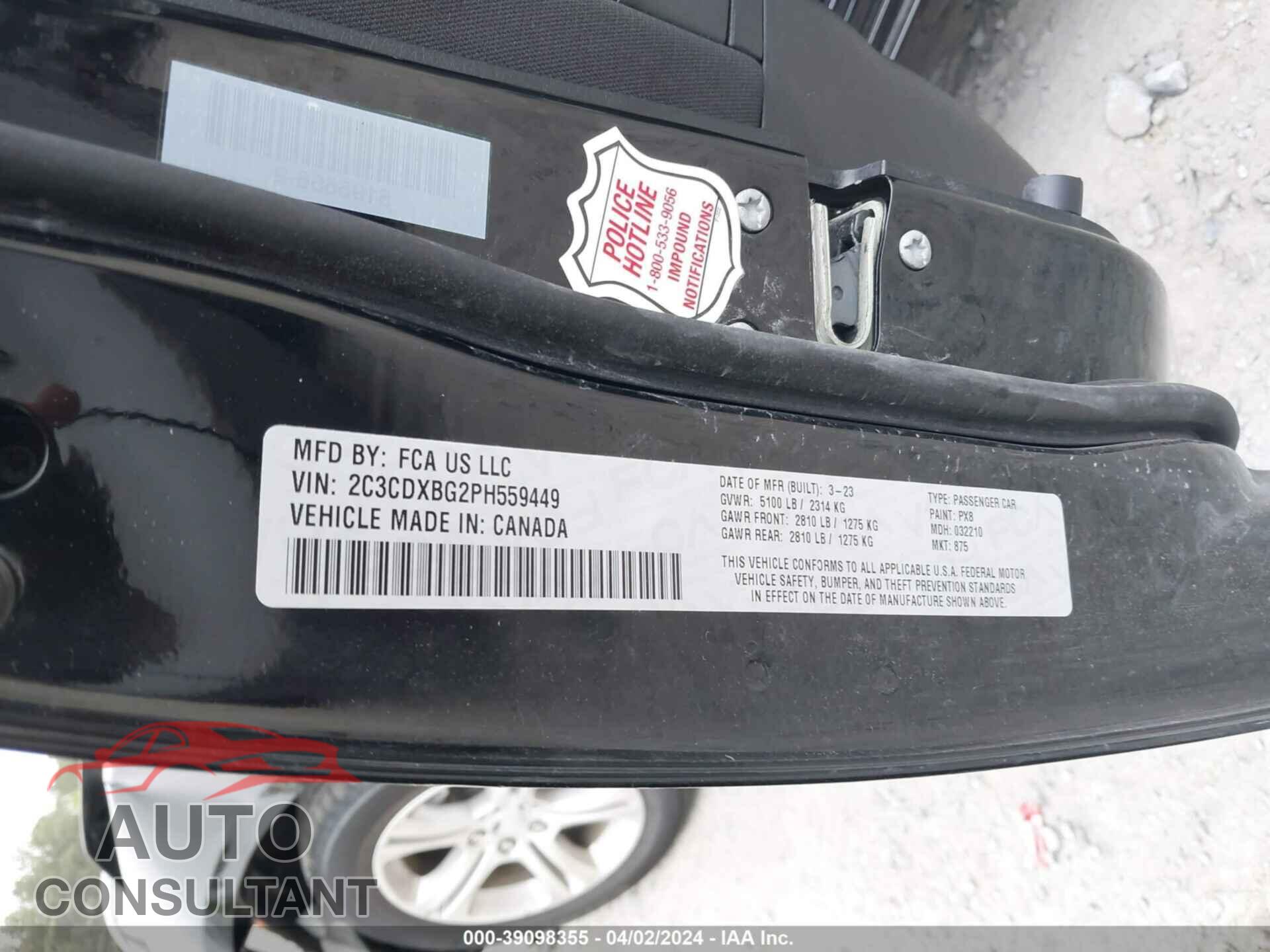 DODGE CHARGER 2023 - 2C3CDXBG2PH559449