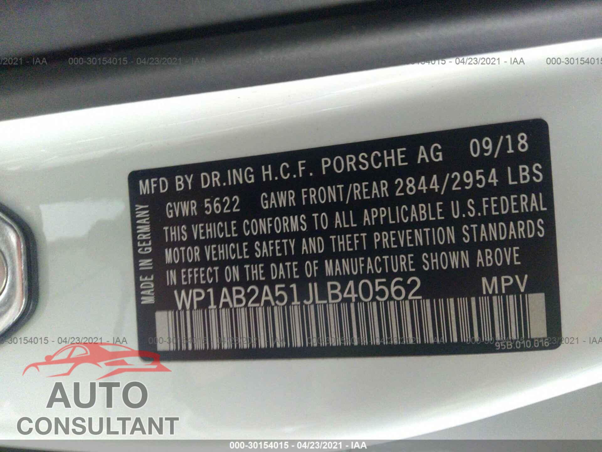 PORSCHE MACAN 2018 - WP1AB2A51JLB40562
