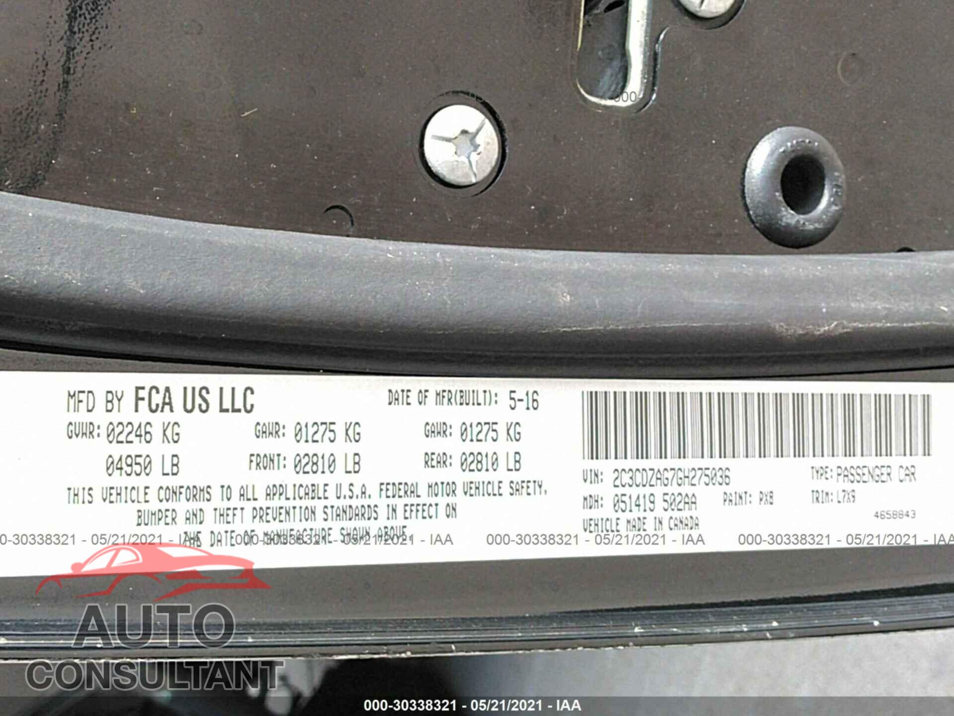 DODGE CHALLENGER 2016 - 2C3CDZAG7GH275036