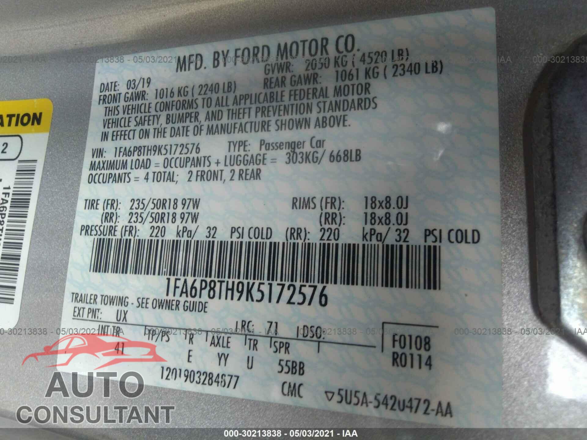 FORD MUSTANG 2019 - 1FA6P8TH9K5172576