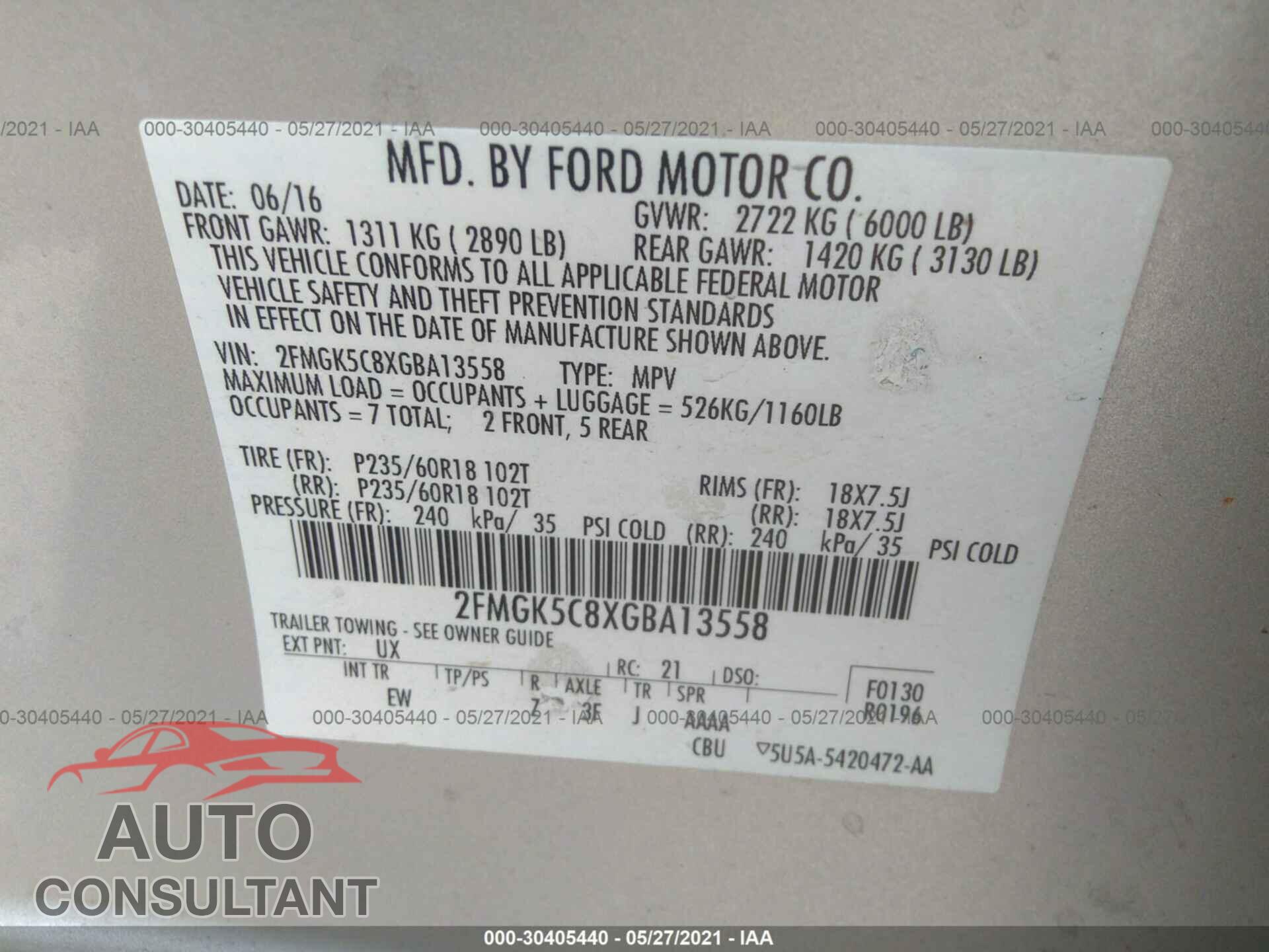 FORD FLEX 2016 - 2FMGK5C8XGBA13558