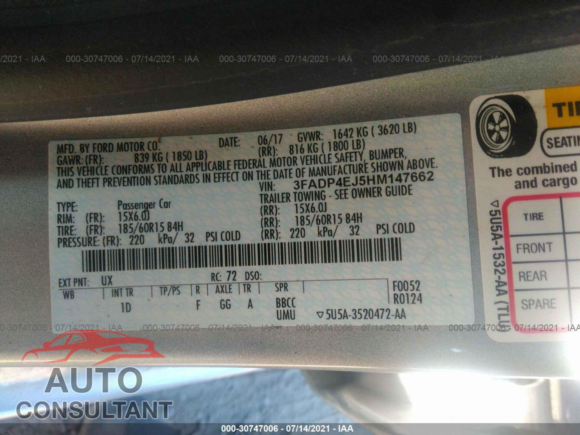 FORD FIESTA 2017 - 3FADP4EJ5HM147662