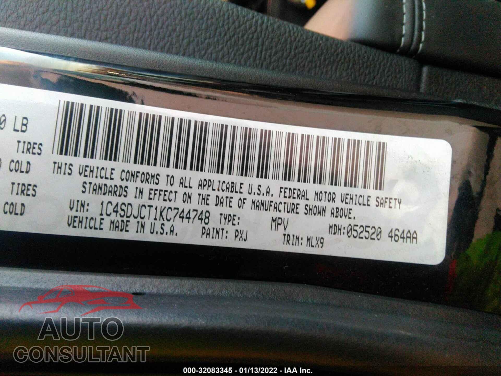 DODGE DURANGO 2019 - 1C4SDJCT1KC744748
