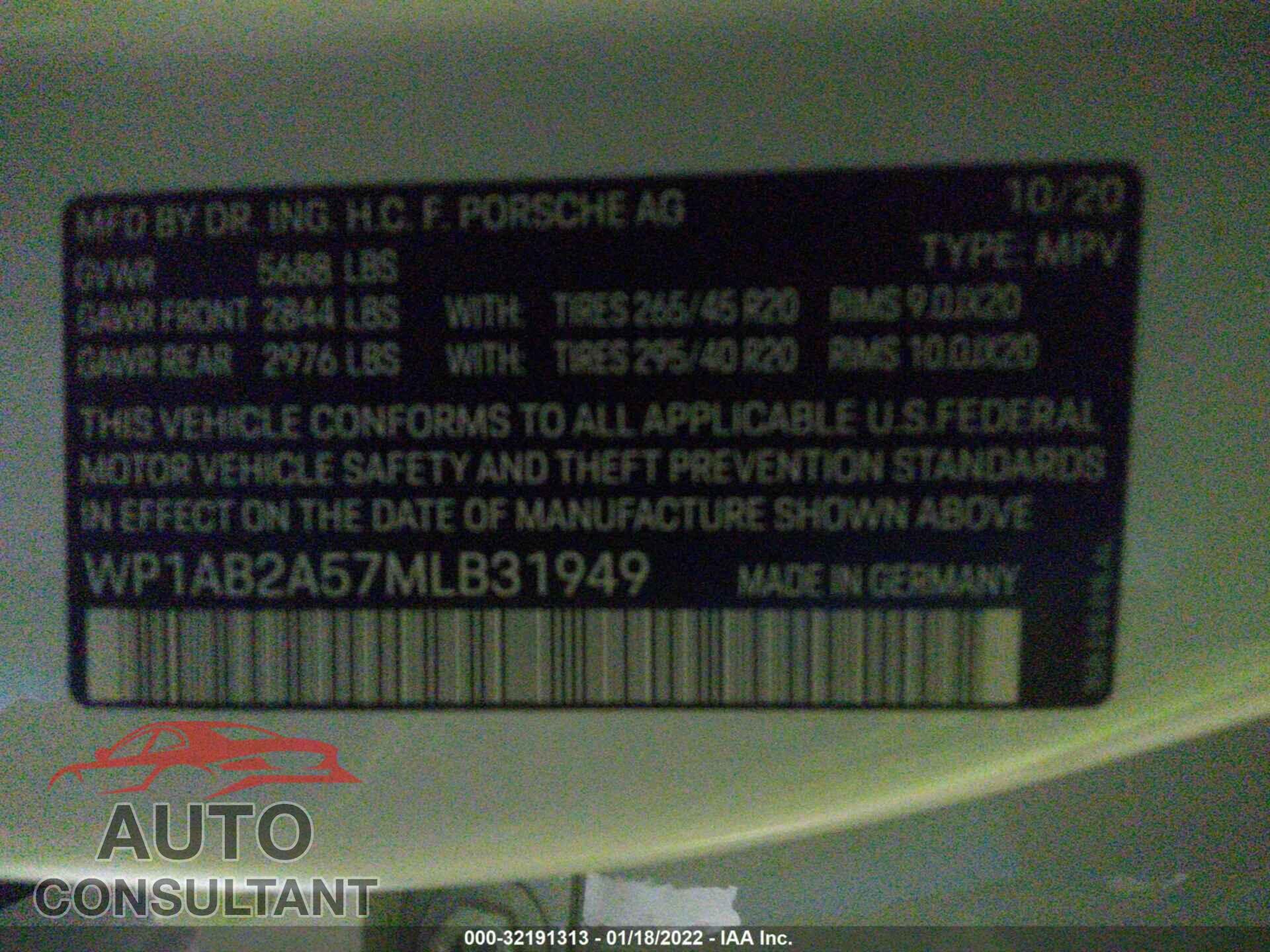 PORSCHE MACAN 2021 - WP1AB2A57MLB31949
