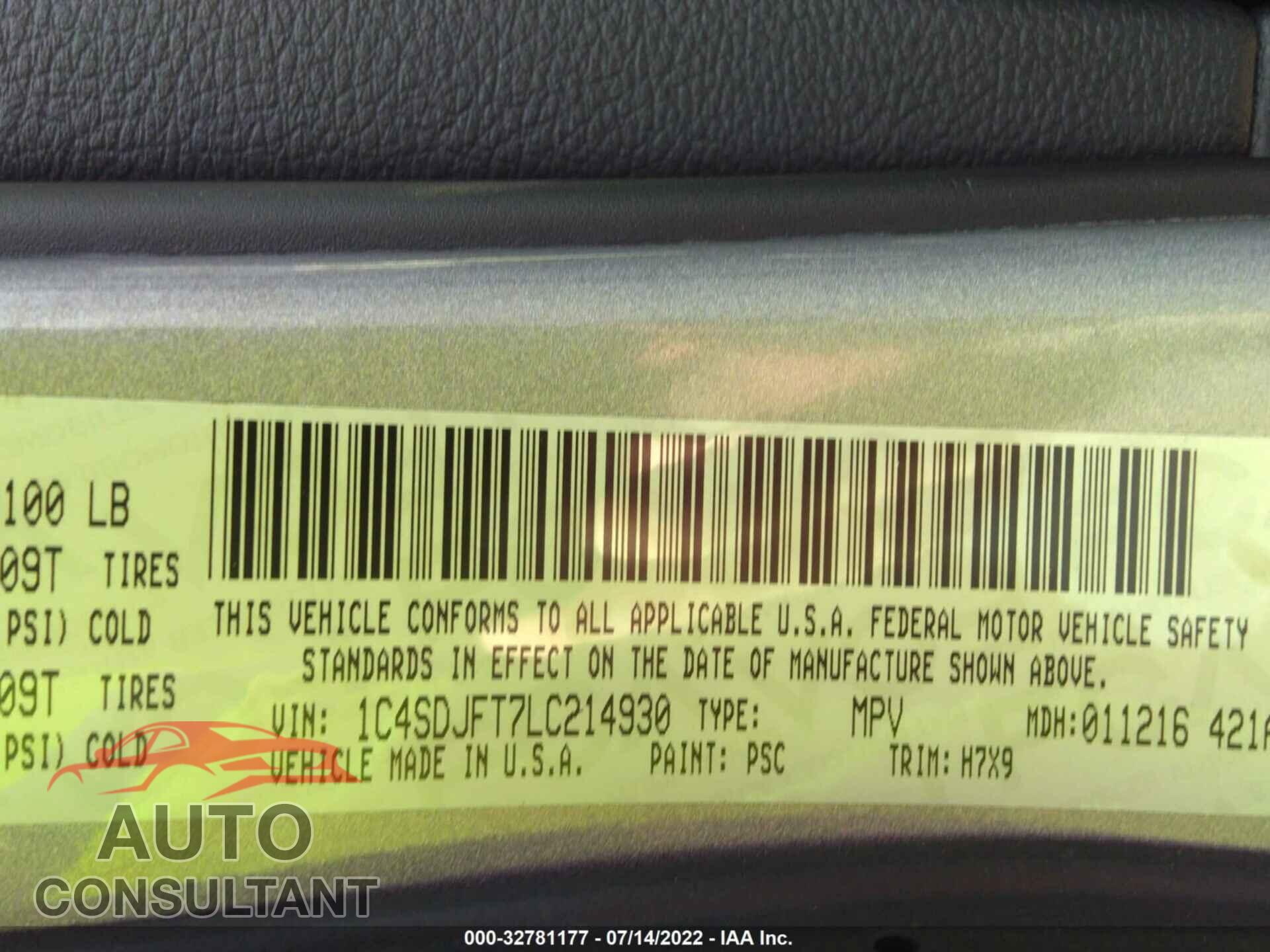 DODGE DURANGO 2020 - 1C4SDJFT7LC214930