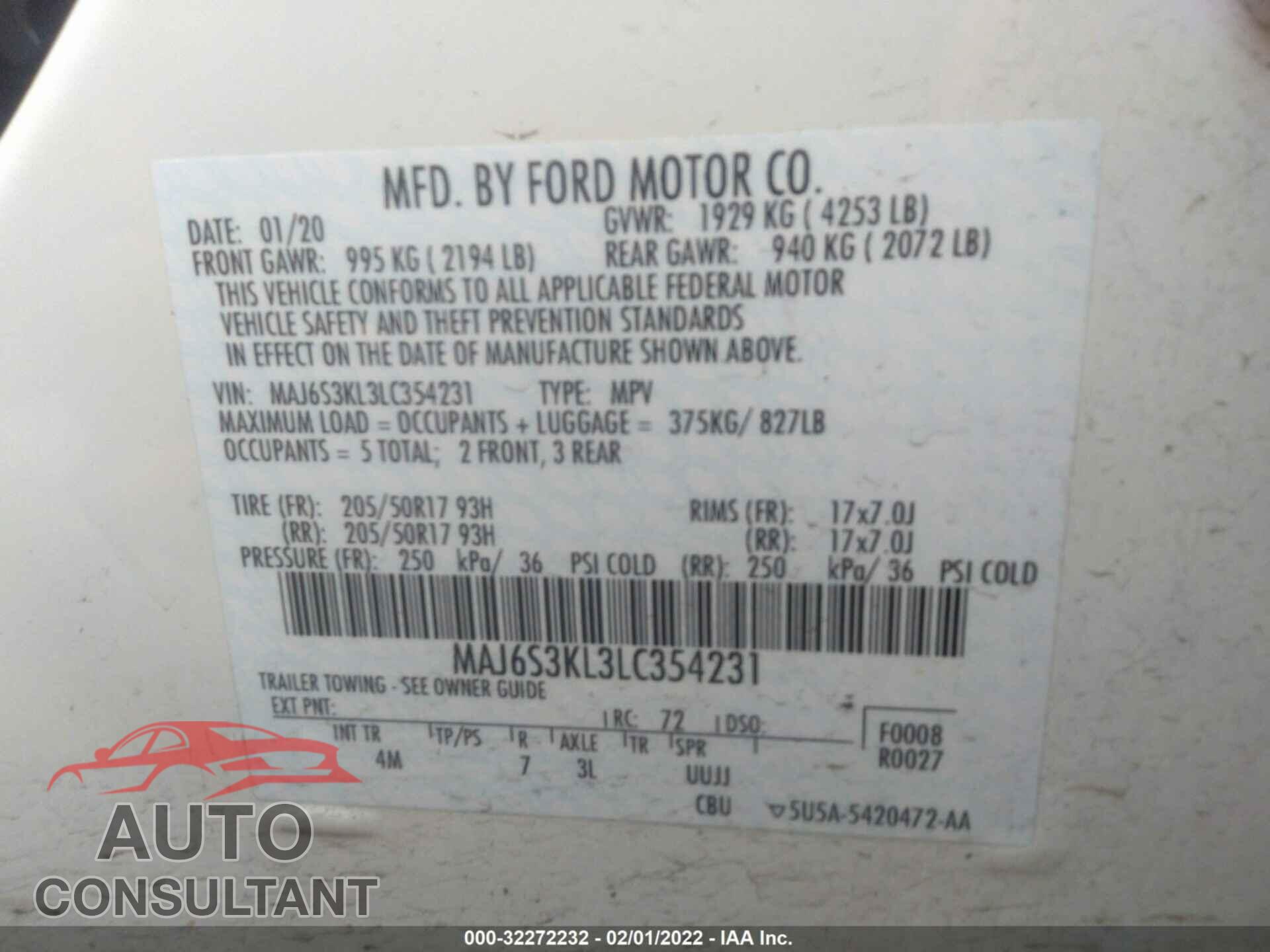 FORD ECOSPORT 2020 - MAJ6S3KL3LC354231