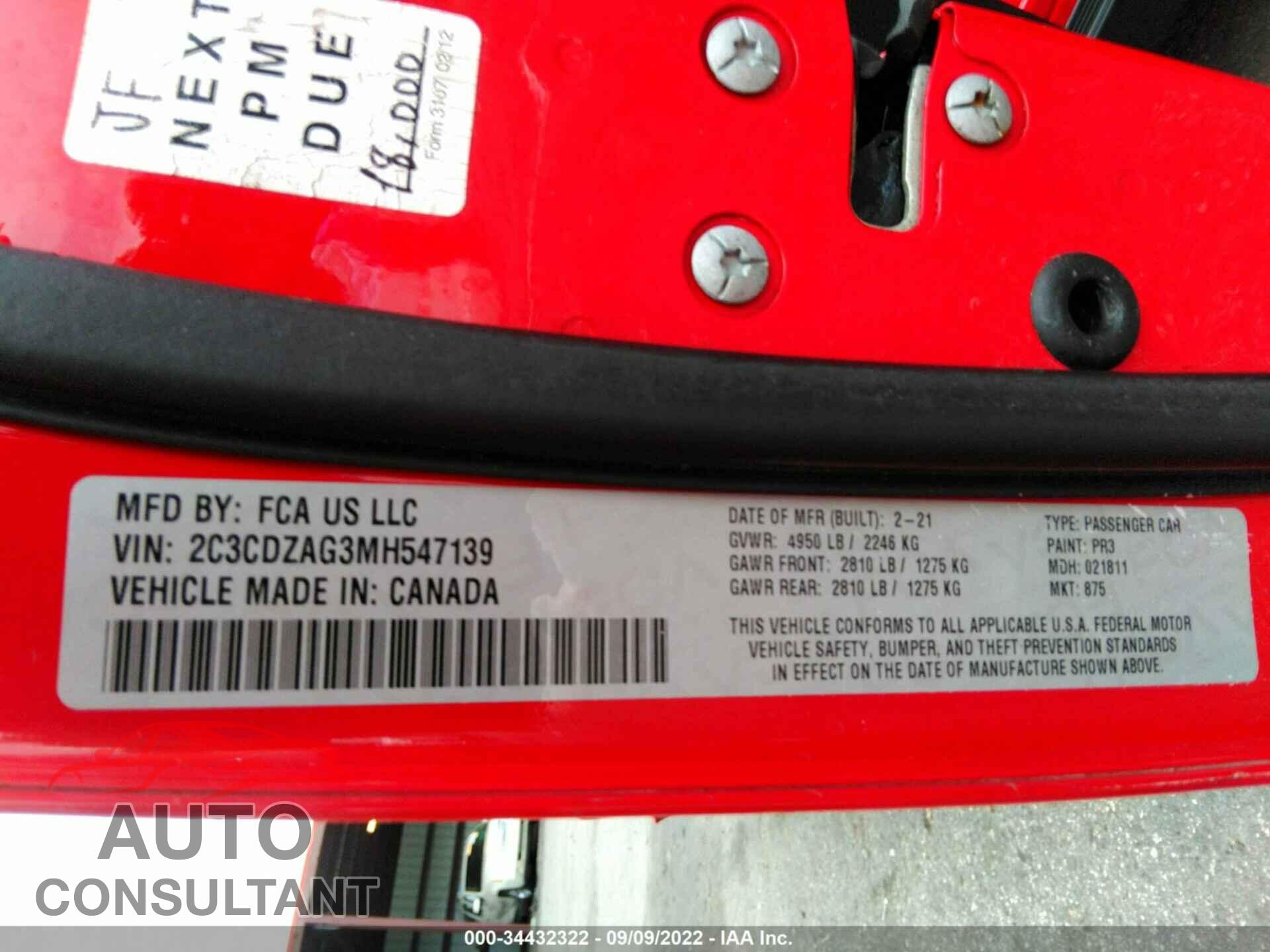 DODGE CHALLENGER 2021 - 2C3CDZAG3MH547139