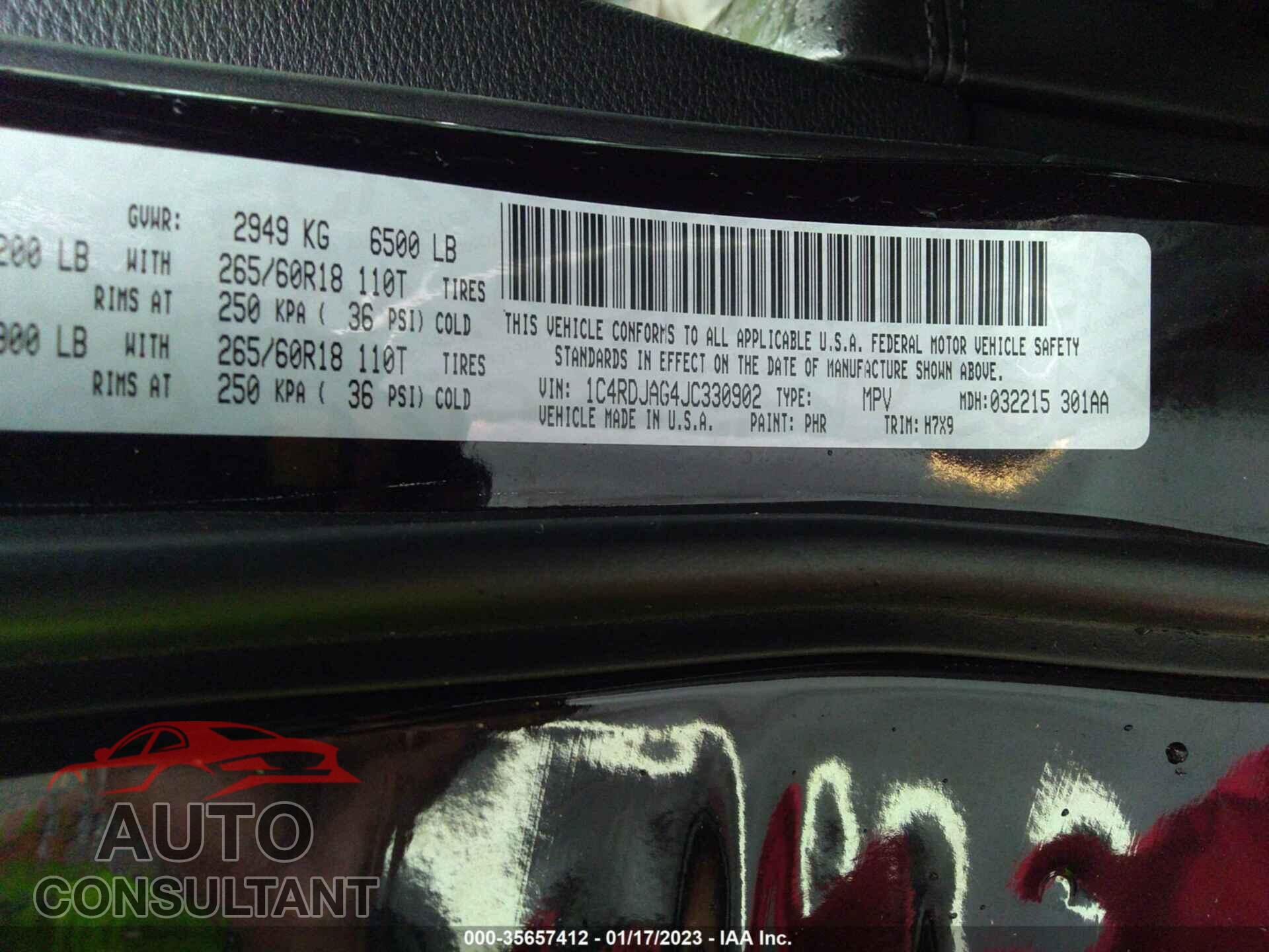 DODGE DURANGO 2018 - 1C4RDJAG4JC330902