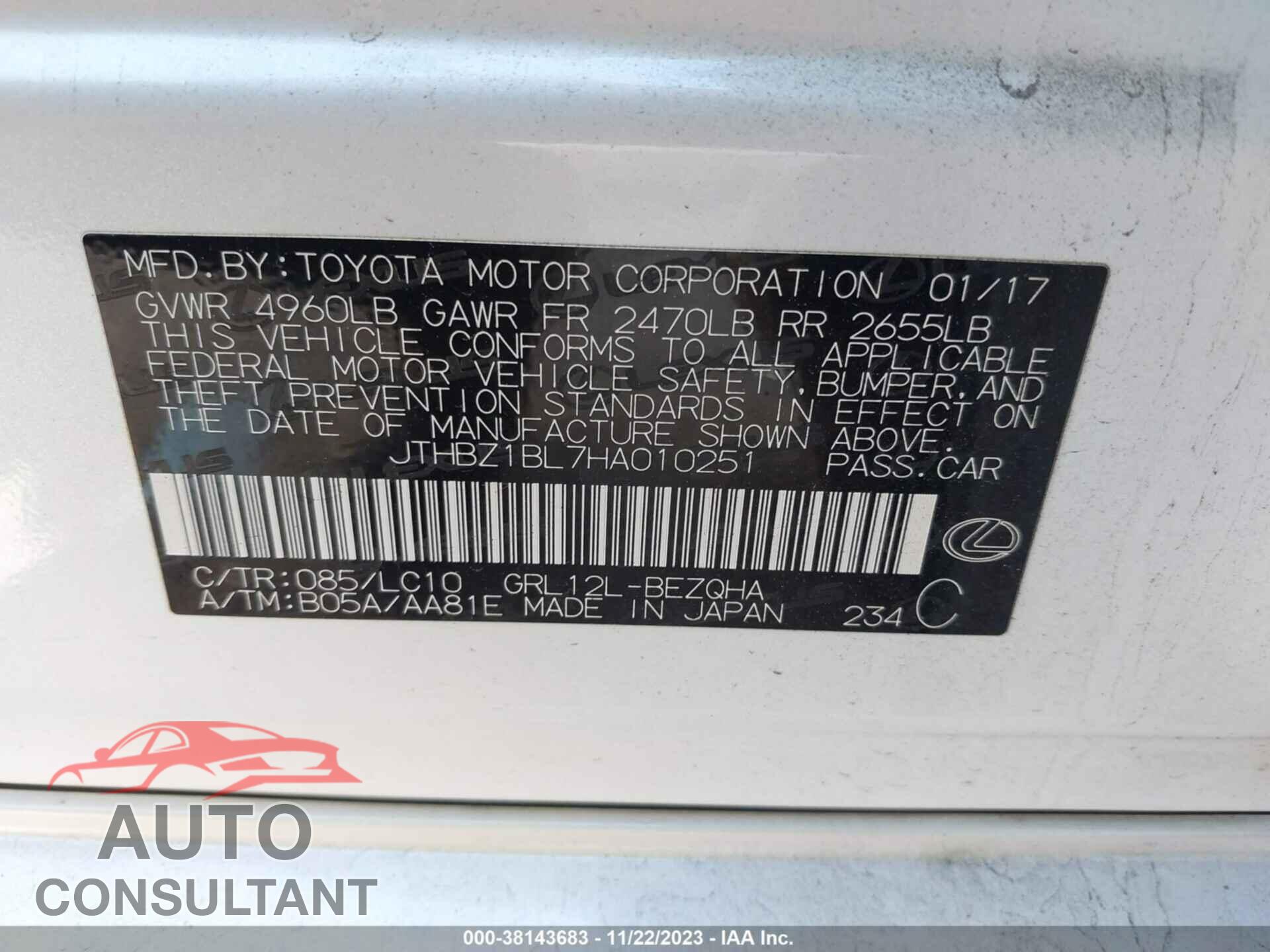 LEXUS GS 350 2017 - JTHBZ1BL7HA010251