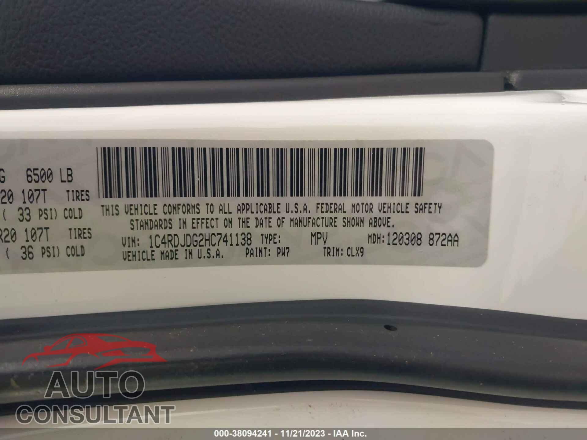 DODGE DURANGO 2017 - 1C4RDJDG2HC741138