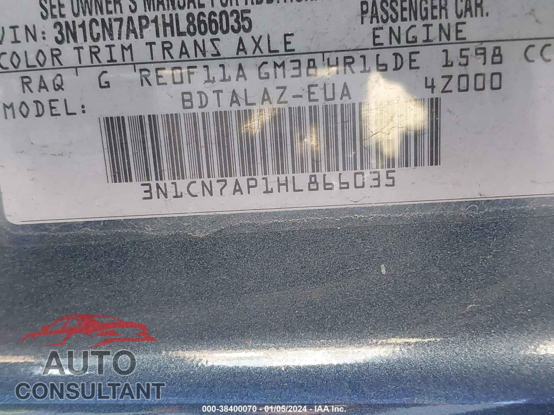 NISSAN VERSA 2017 - 3N1CN7AP1HL866035
