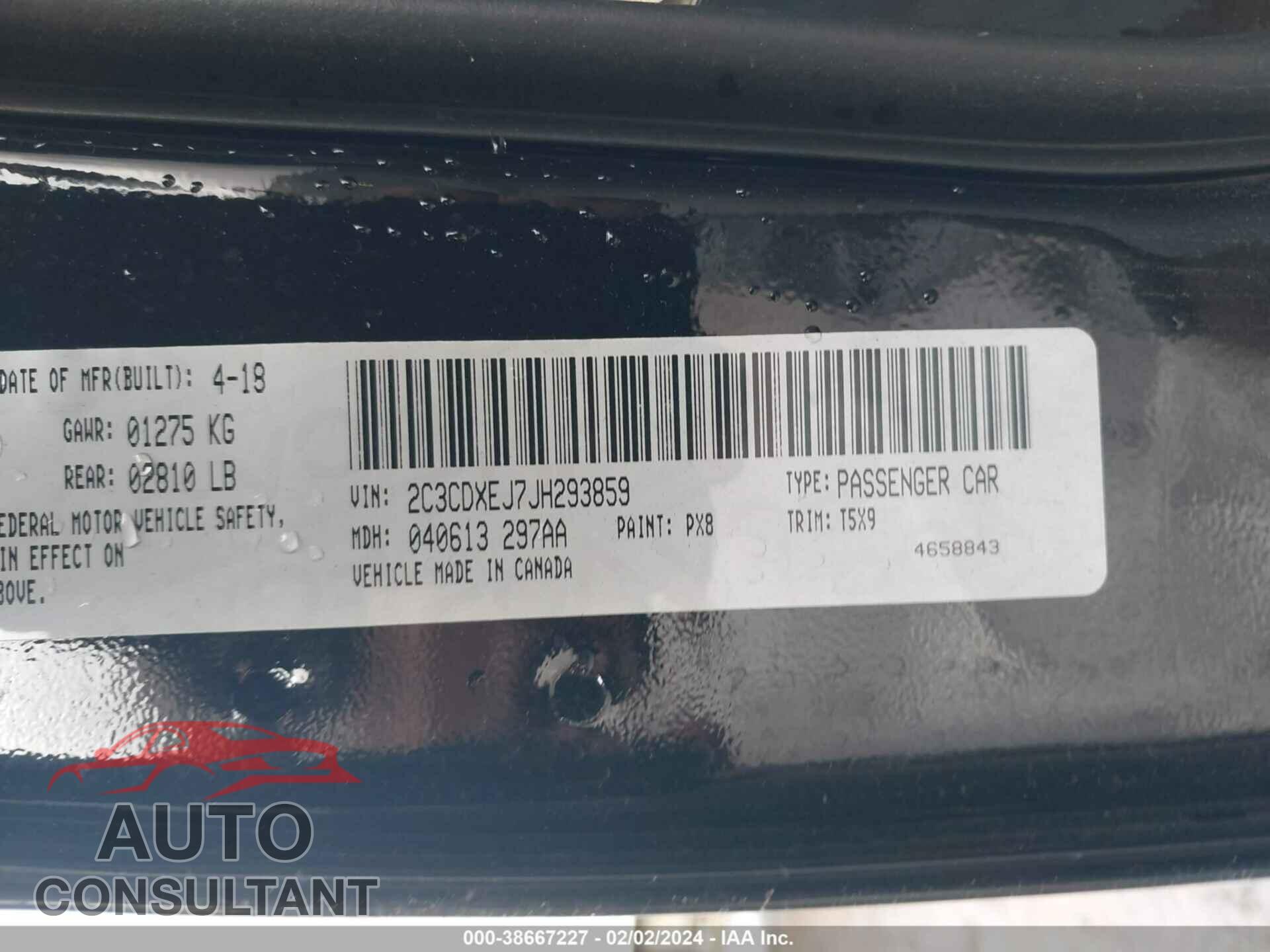 DODGE CHARGER 2018 - 2C3CDXEJ7JH293859