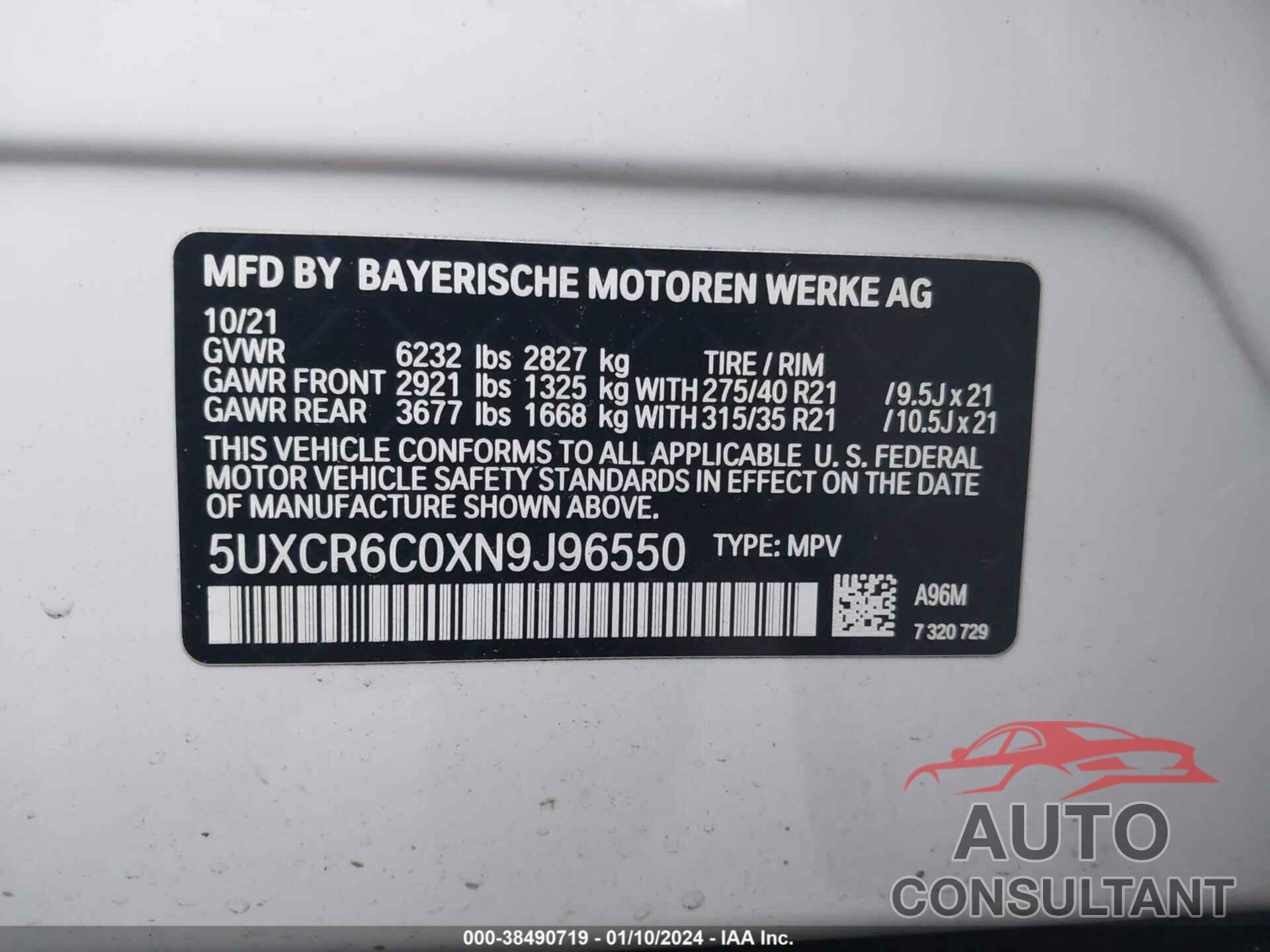 BMW X5 2022 - 5UXCR6C0XN9J96550