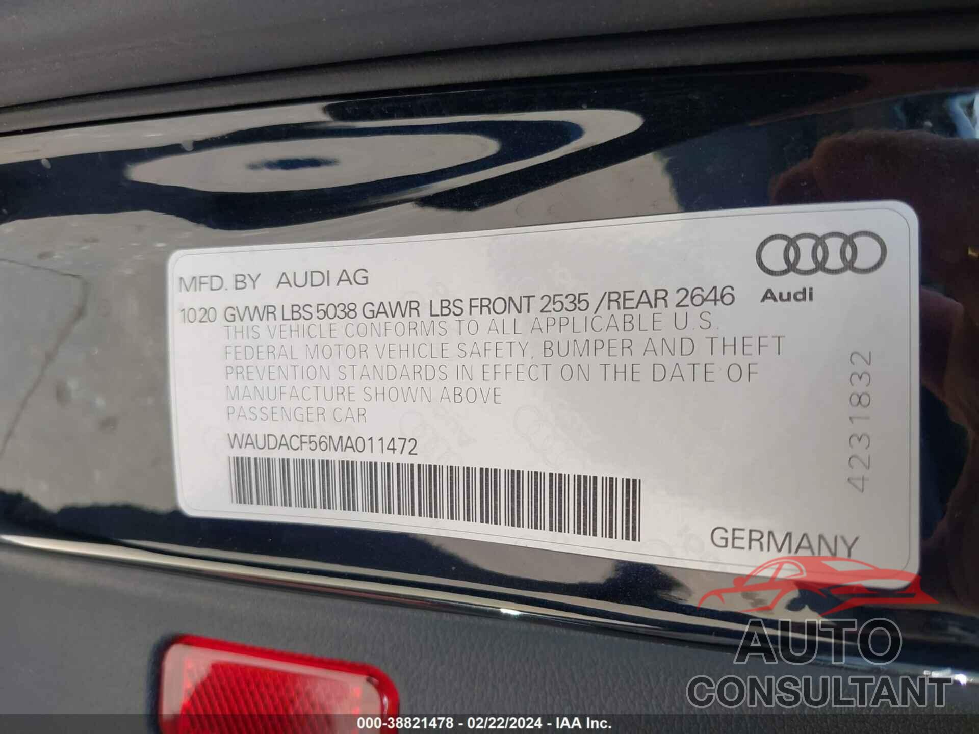 AUDI A5 SPORTBACK 2021 - WAUDACF56MA011472