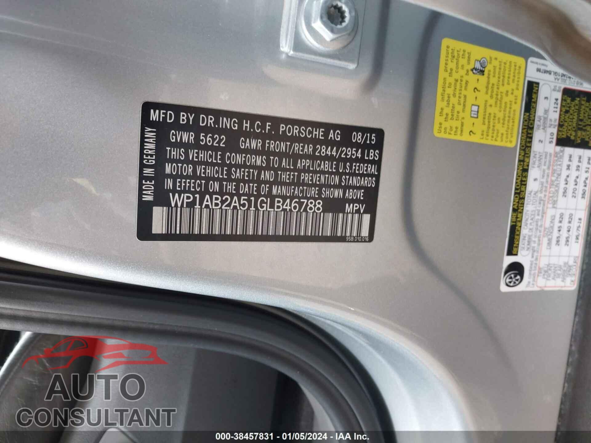 PORSCHE MACAN 2016 - WP1AB2A51GLB46788