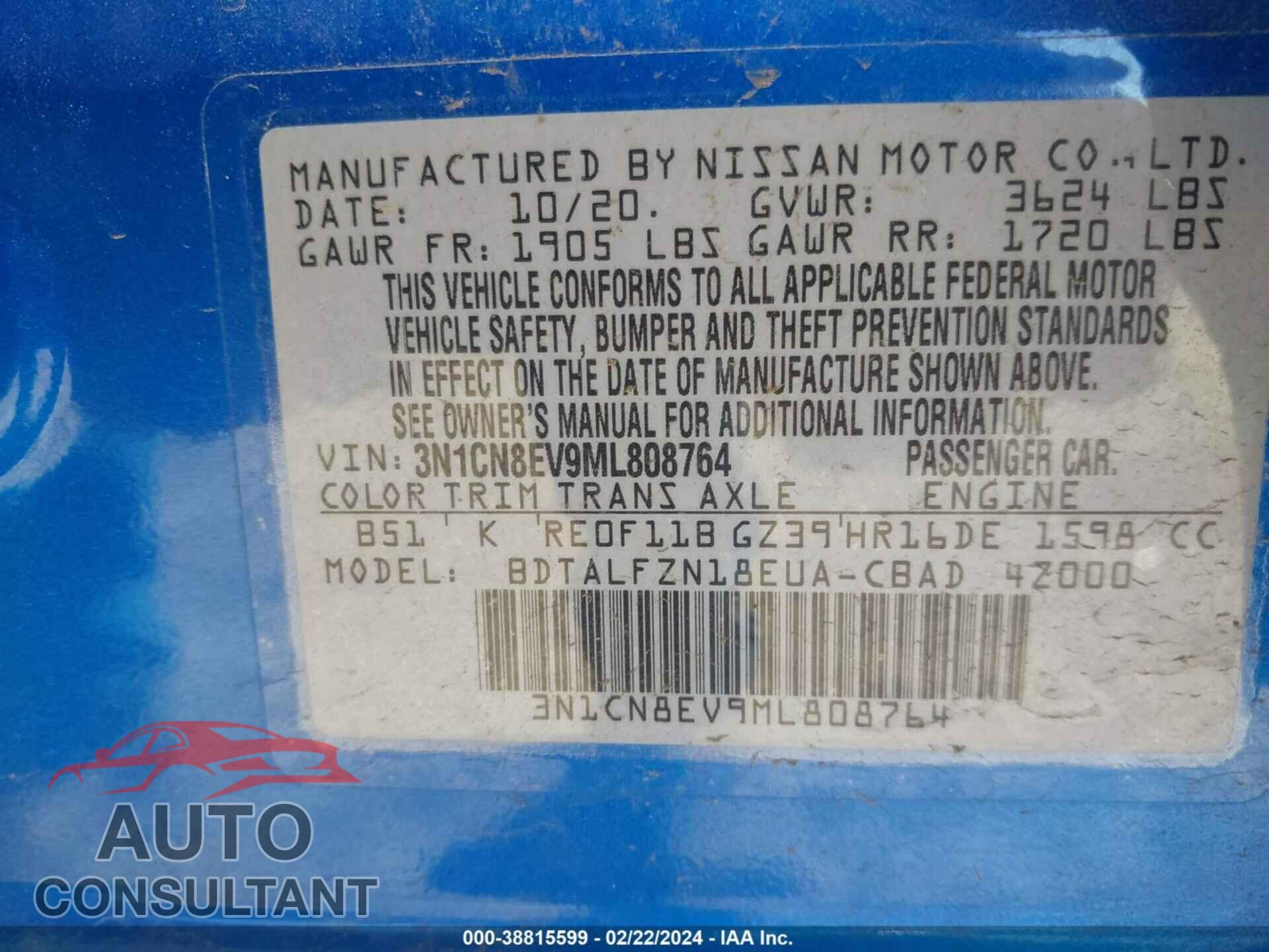 NISSAN VERSA 2021 - 3N1CN8EV9ML808764