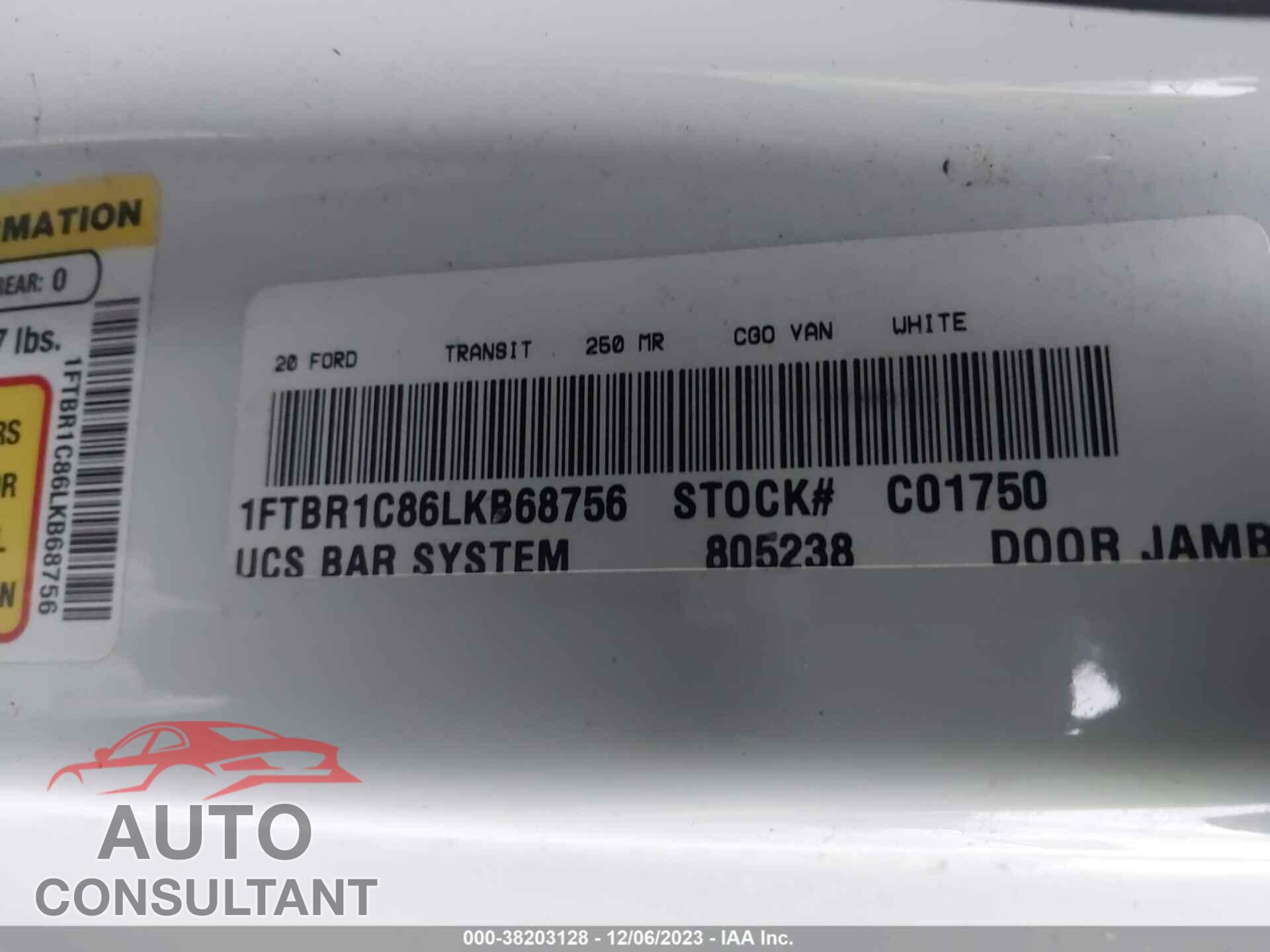 FORD TRANSIT 2020 - 1FTBR1C86LKB68756