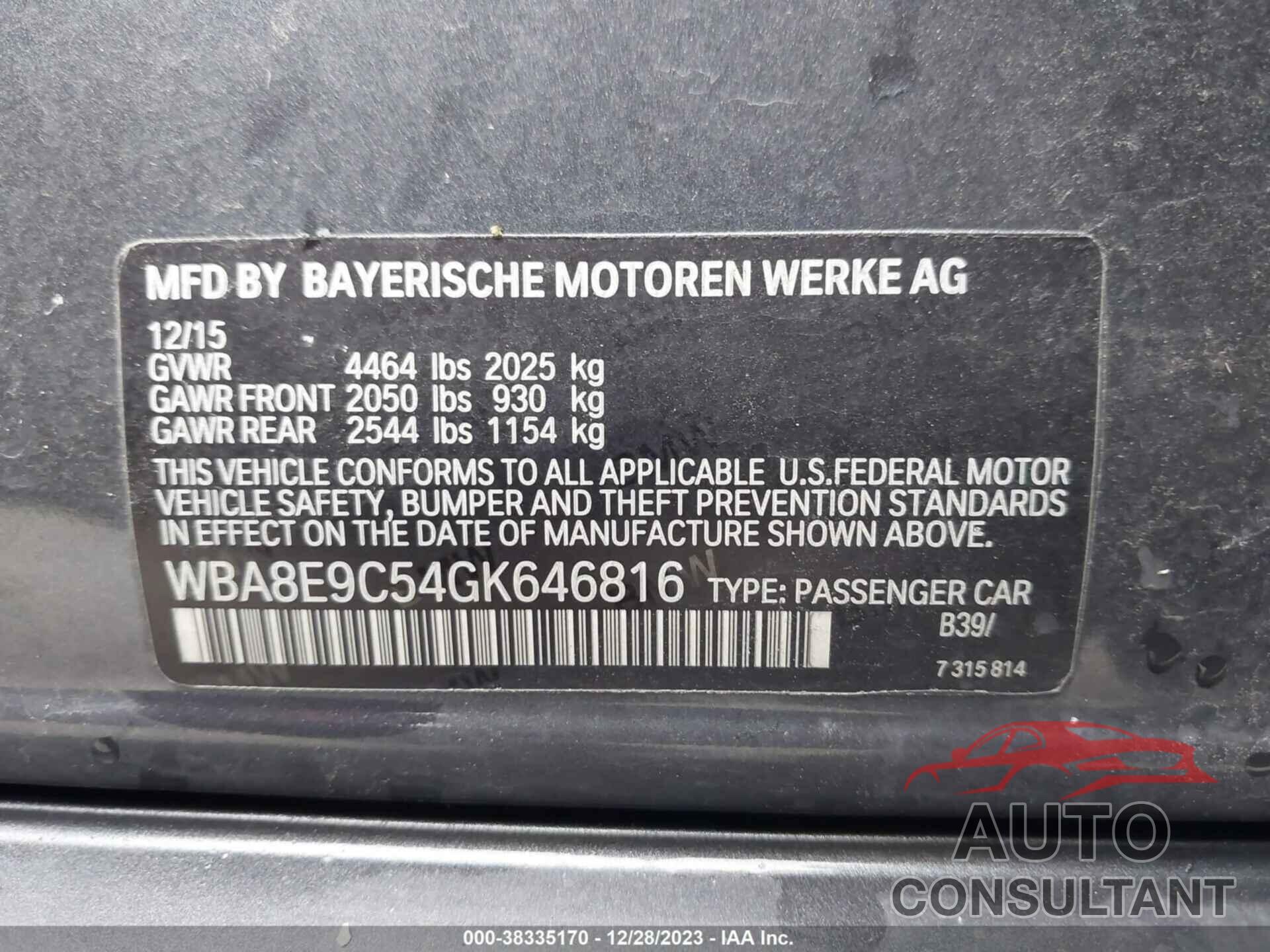 BMW 328I 2016 - WBA8E9C54GK646816