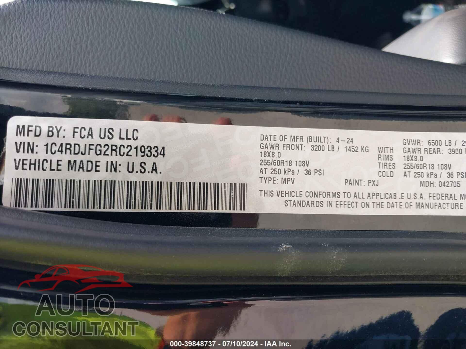 DODGE DURANGO 2024 - 1C4RDJFG2RC219334