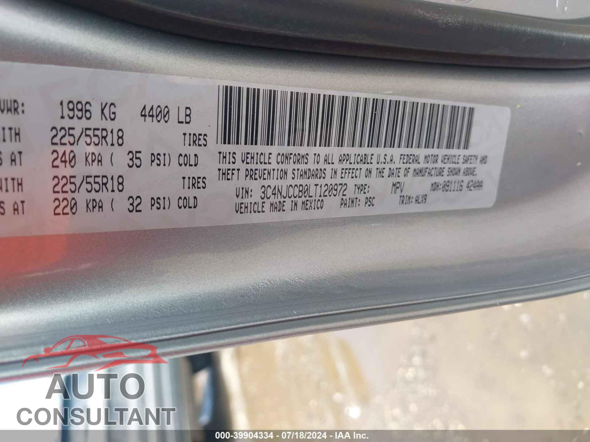 JEEP COMPASS 2020 - 3C4NJCCB0LT120972