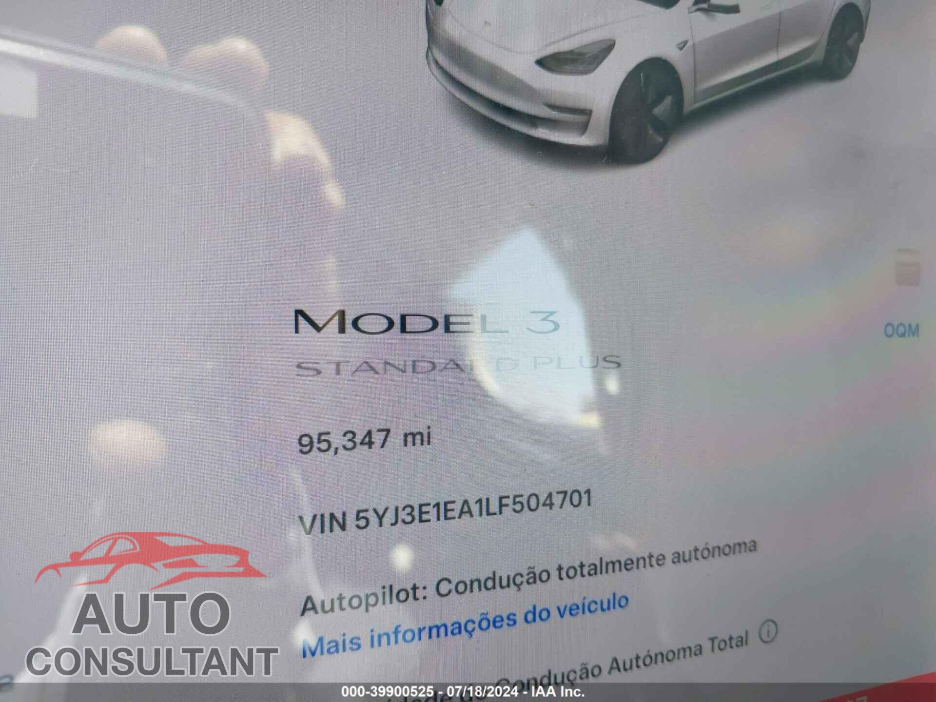 TESLA MODEL 3 2020 - 5YJ3E1EA1LF504701