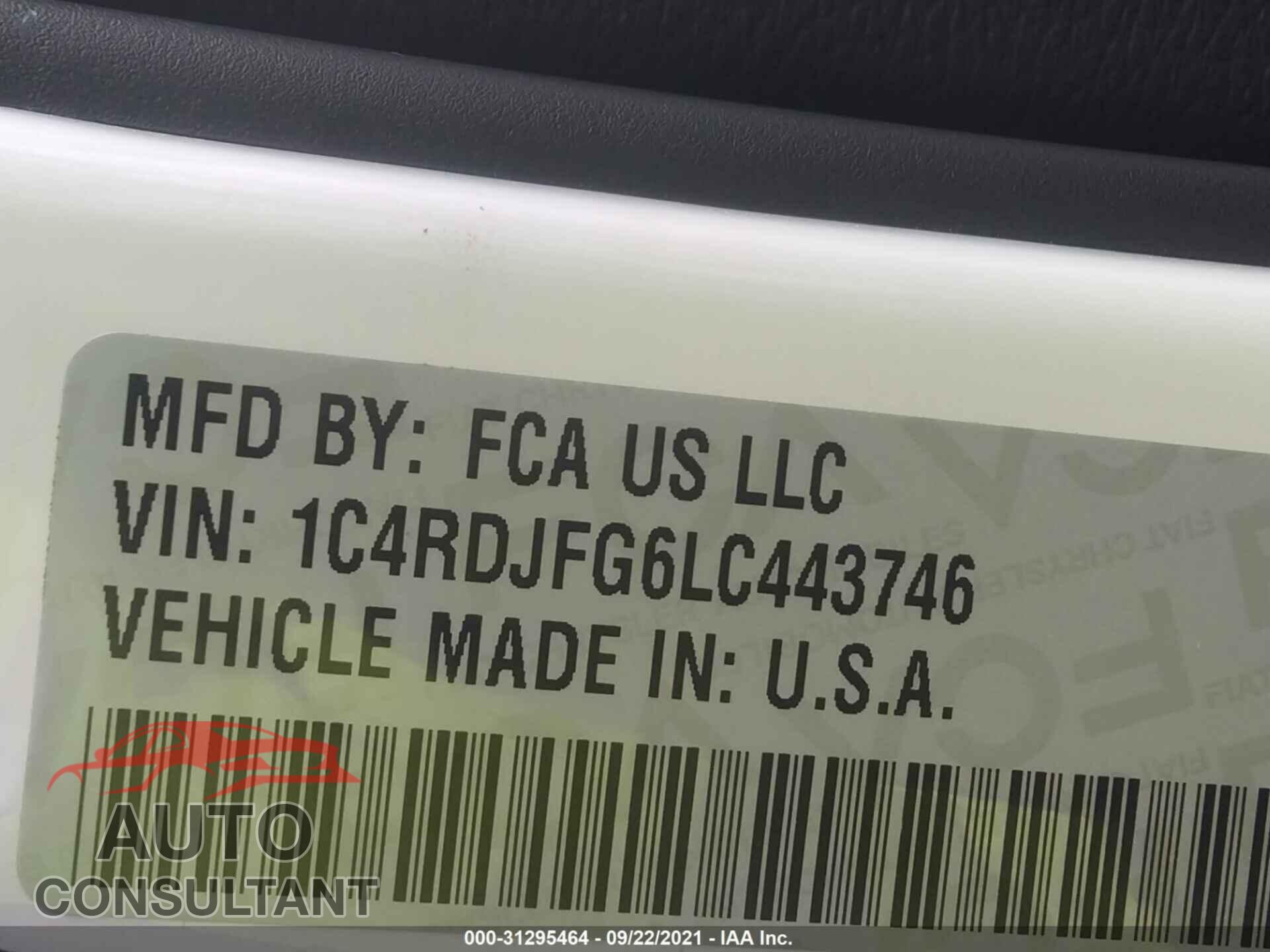 DODGE DURANGO 2020 - 1C4RDJFG6LC443746