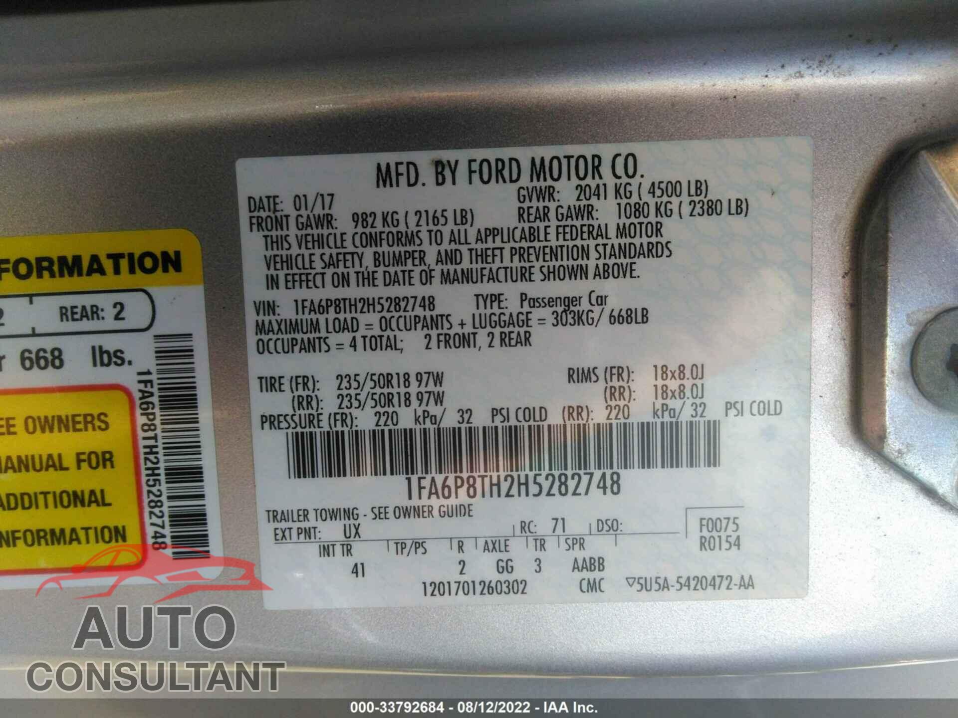 FORD MUSTANG 2017 - 1FA6P8TH2H5282748