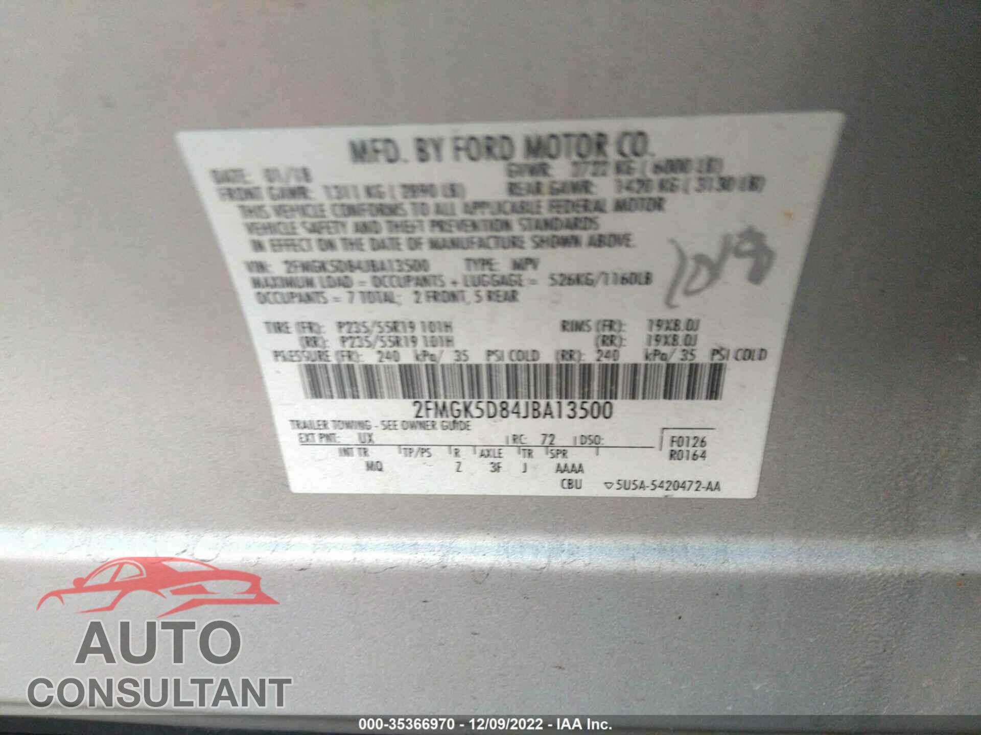FORD FLEX 2018 - 2FMGK5D84JBA13500