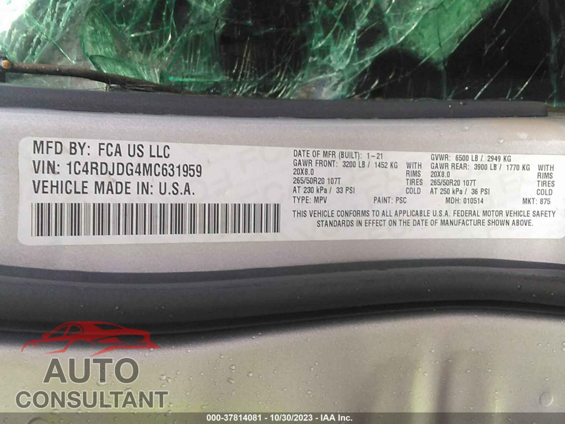 DODGE DURANGO 2021 - 1C4RDJDG4MC631959