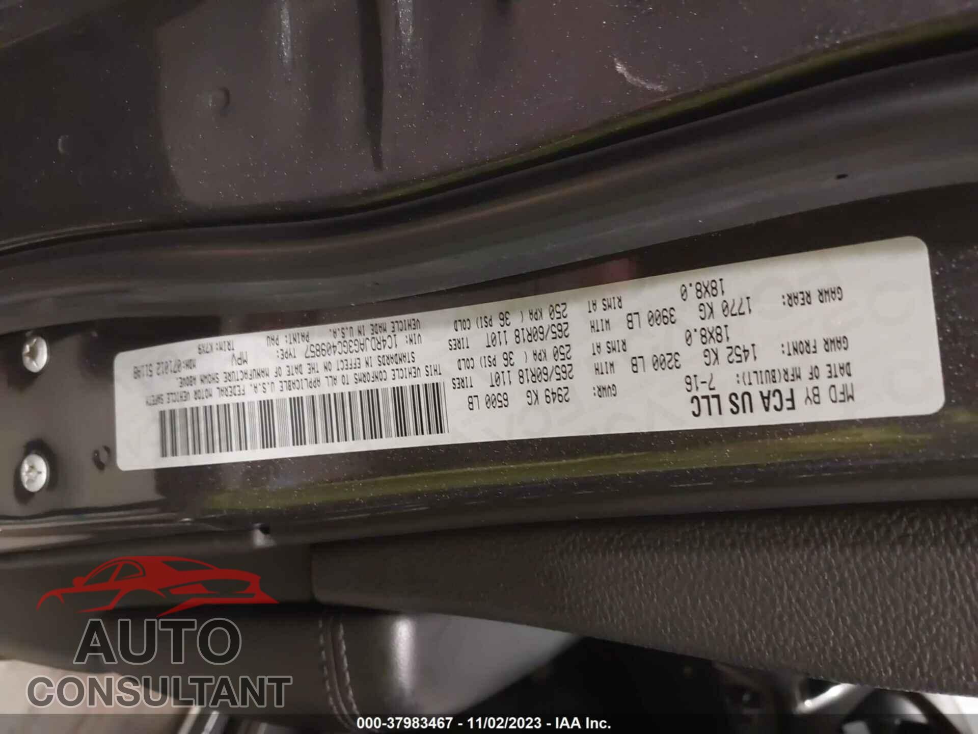 DODGE DURANGO 2016 - 1C4RDJAG3GC409857