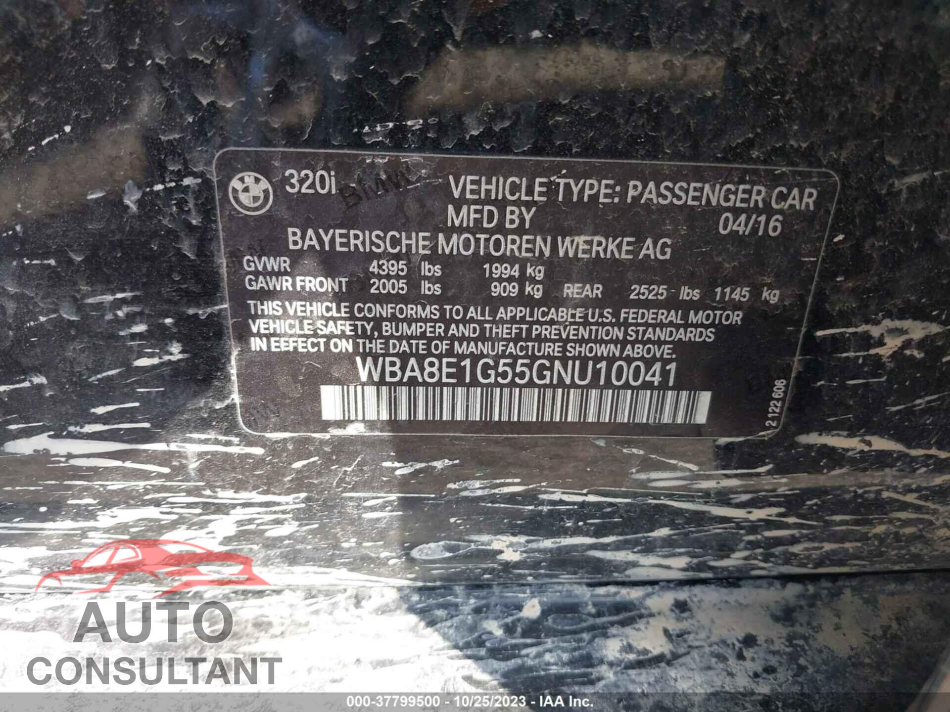 BMW 3 SERIES 2016 - WBA8E1G55GNU10041
