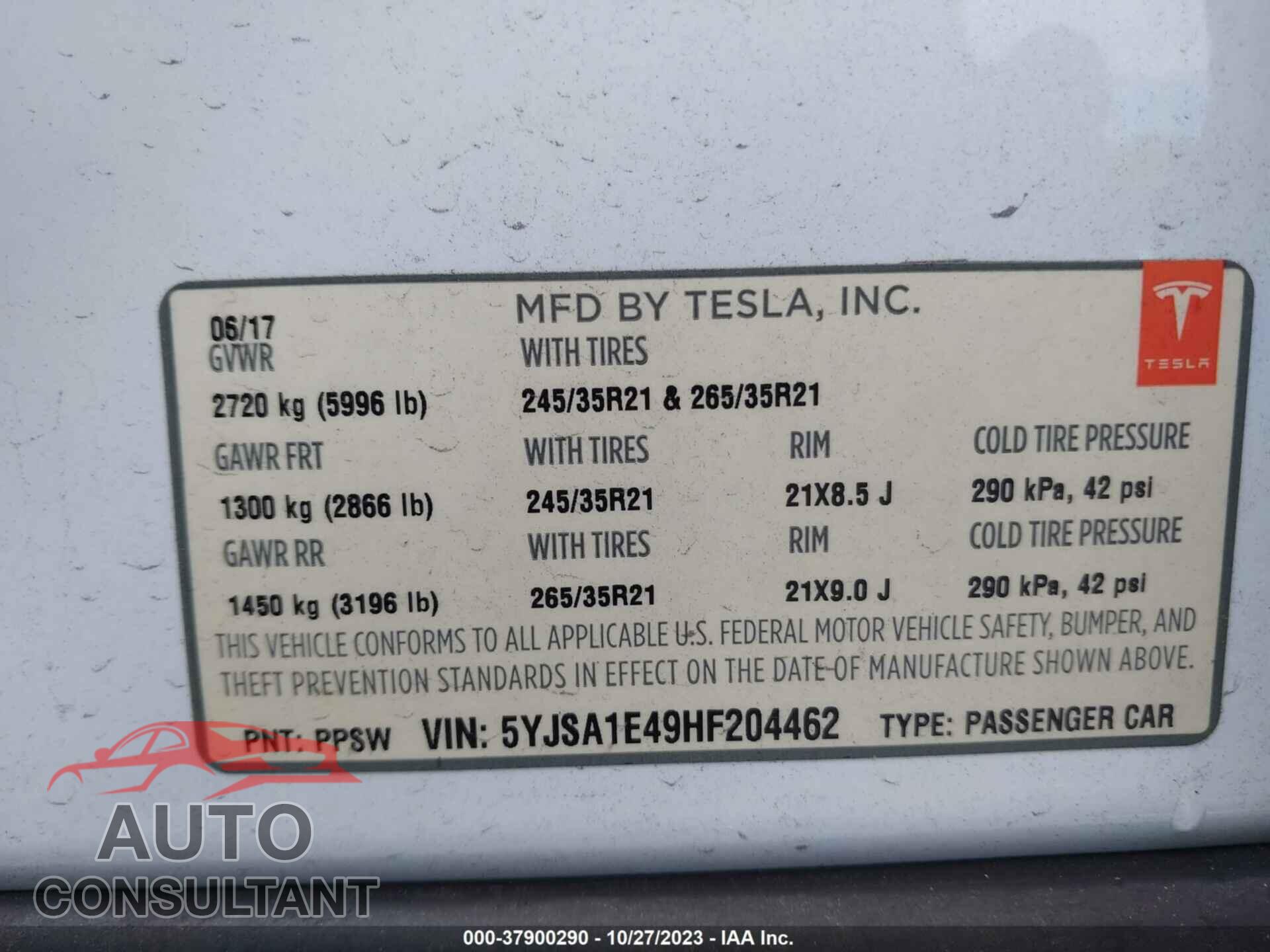 TESLA MODEL S 2017 - 5YJSA1E49HF204462