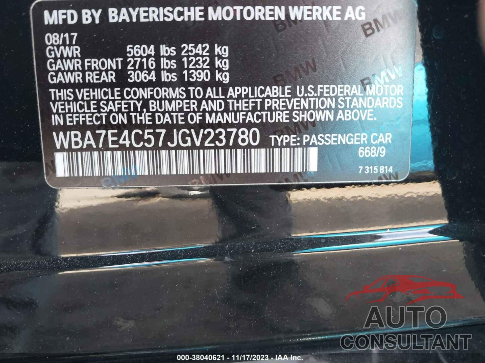 BMW 740I 2018 - WBA7E4C57JGV23780