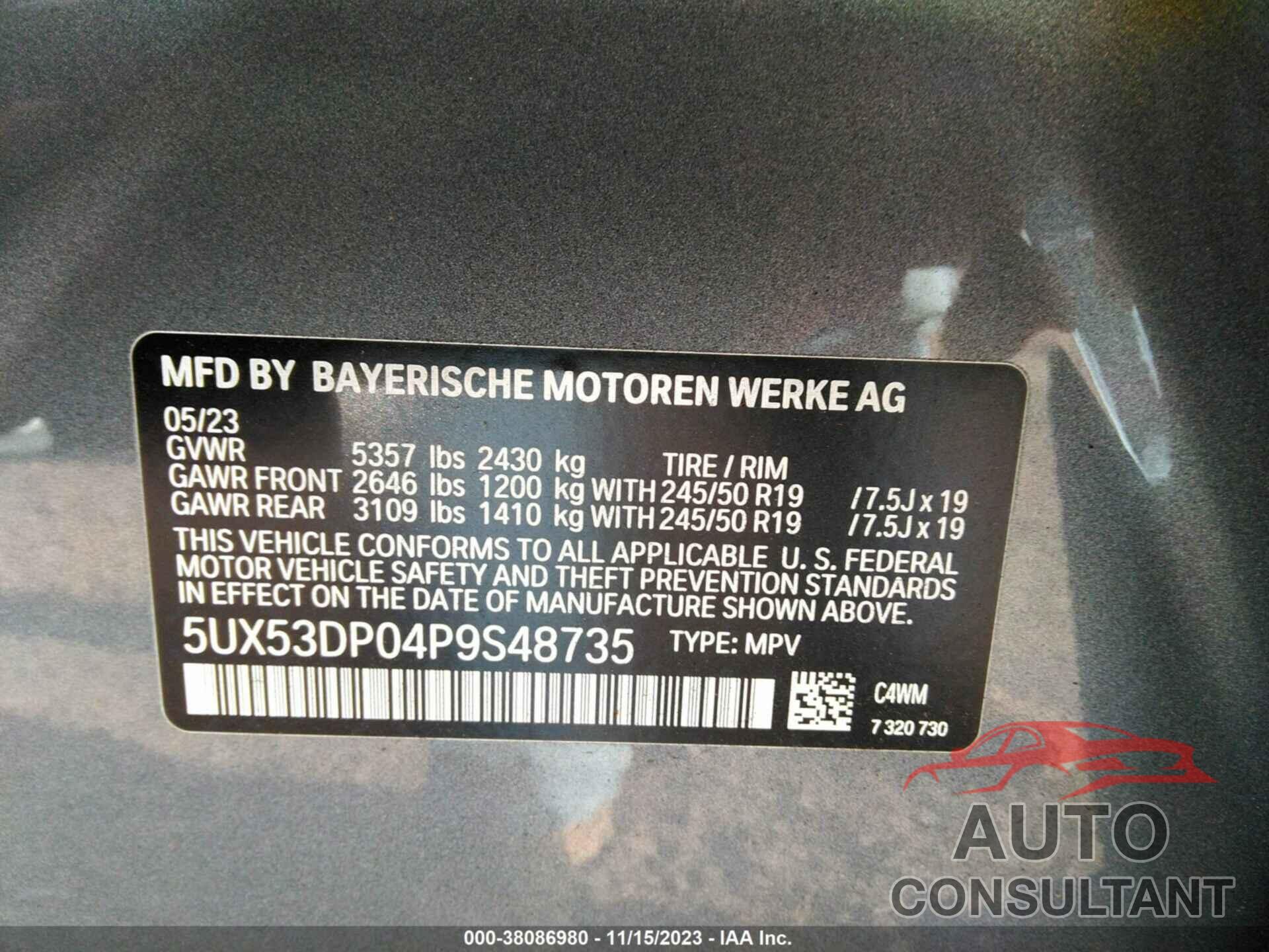 BMW X3 2023 - 5UX53DP04P9S48735