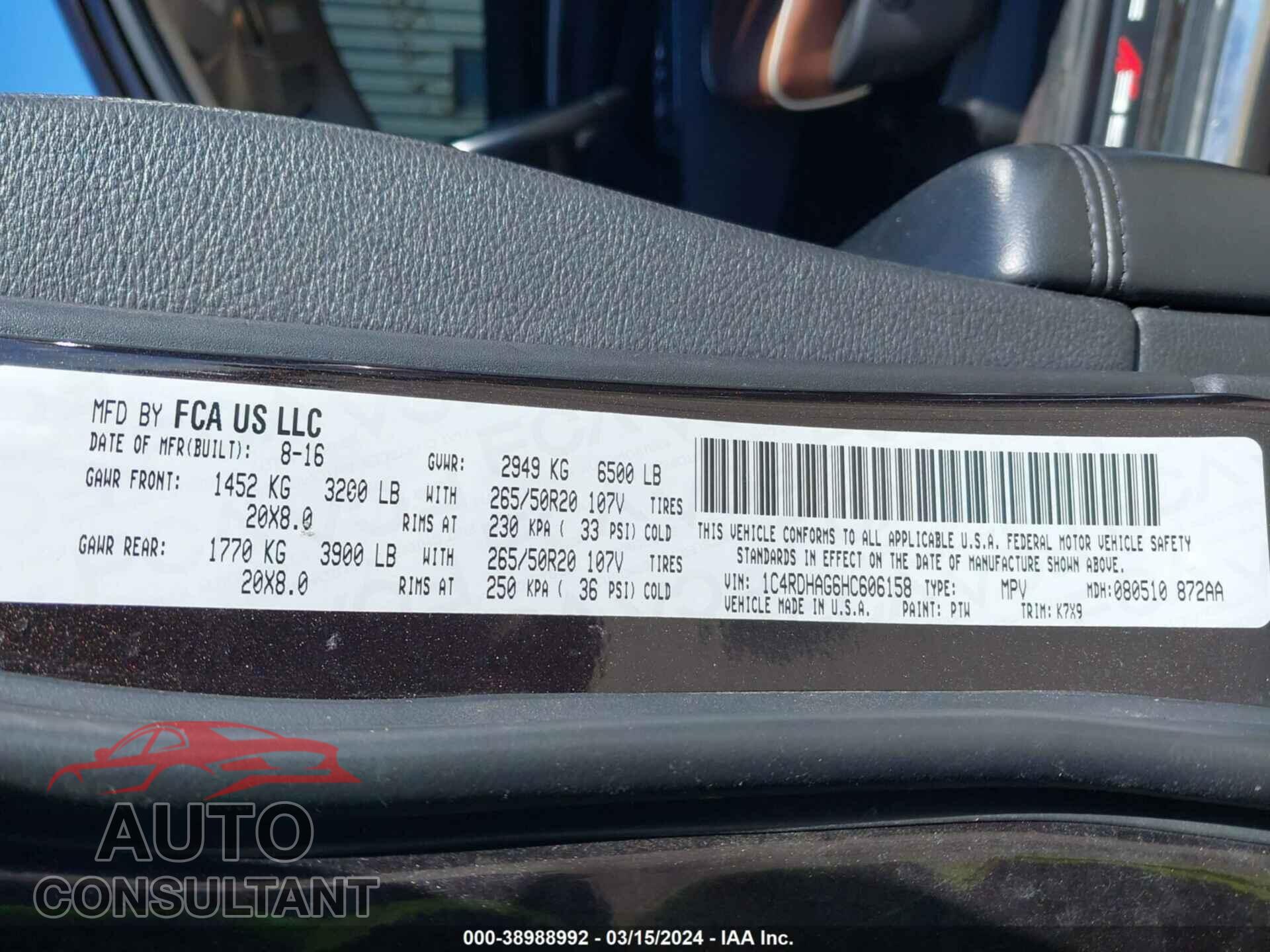 DODGE DURANGO 2017 - 1C4RDHAG6HC606158