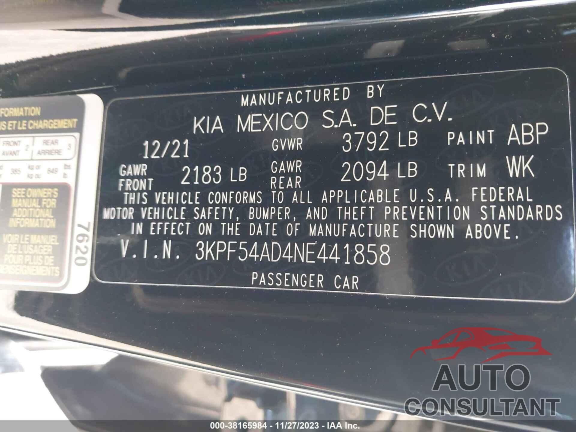 KIA FORTE 2022 - 3KPF54AD4NE441858