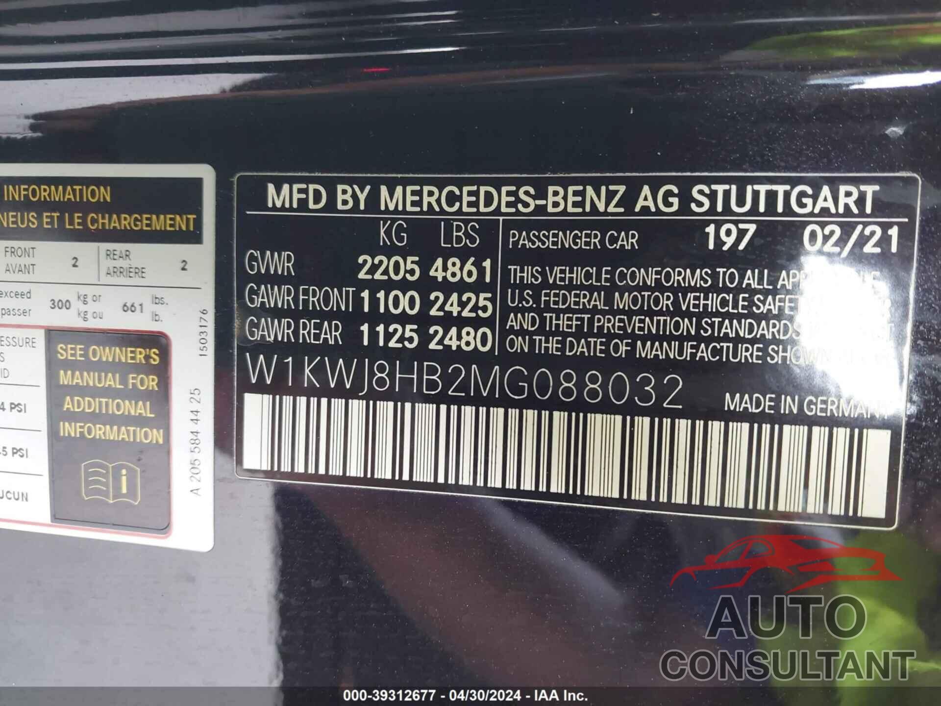 MERCEDES-BENZ AMG C 63 2021 - W1KWJ8HB2MG088032
