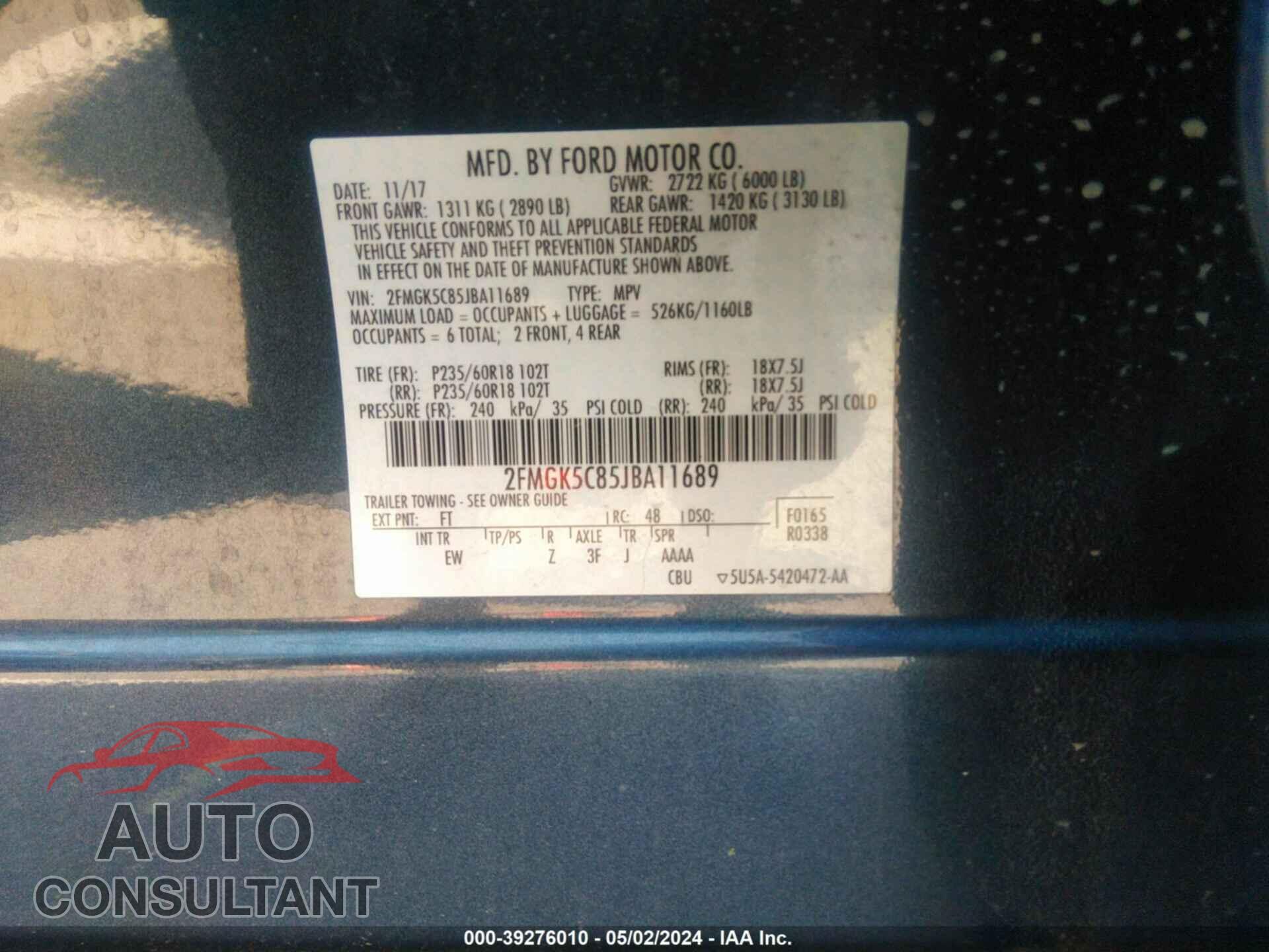 FORD FLEX 2018 - 2FMGK5C85JBA11689
