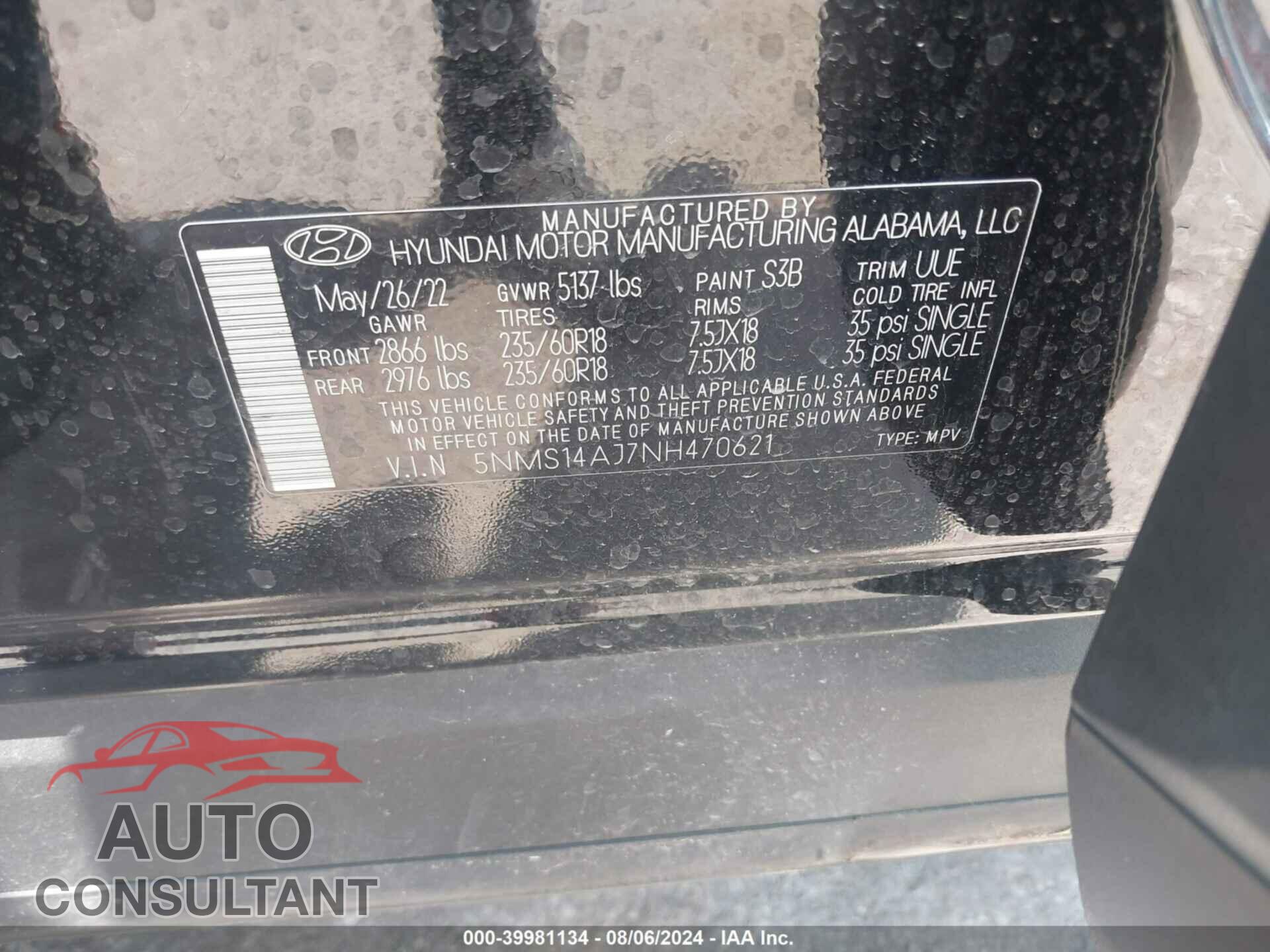 HYUNDAI SANTA FE 2022 - 5NMS14AJ7NH470621