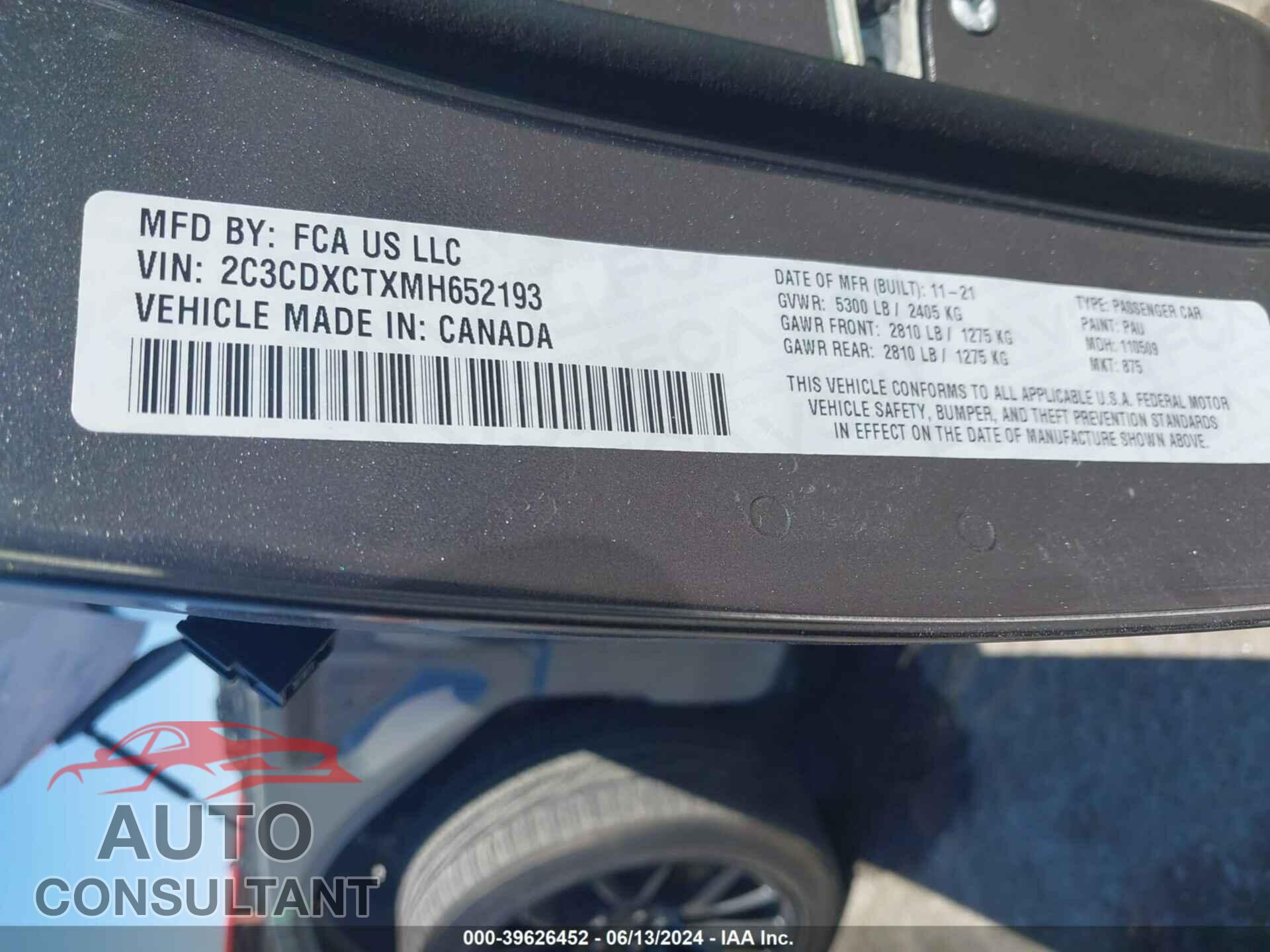 DODGE CHARGER 2021 - 2C3CDXCTXMH652193