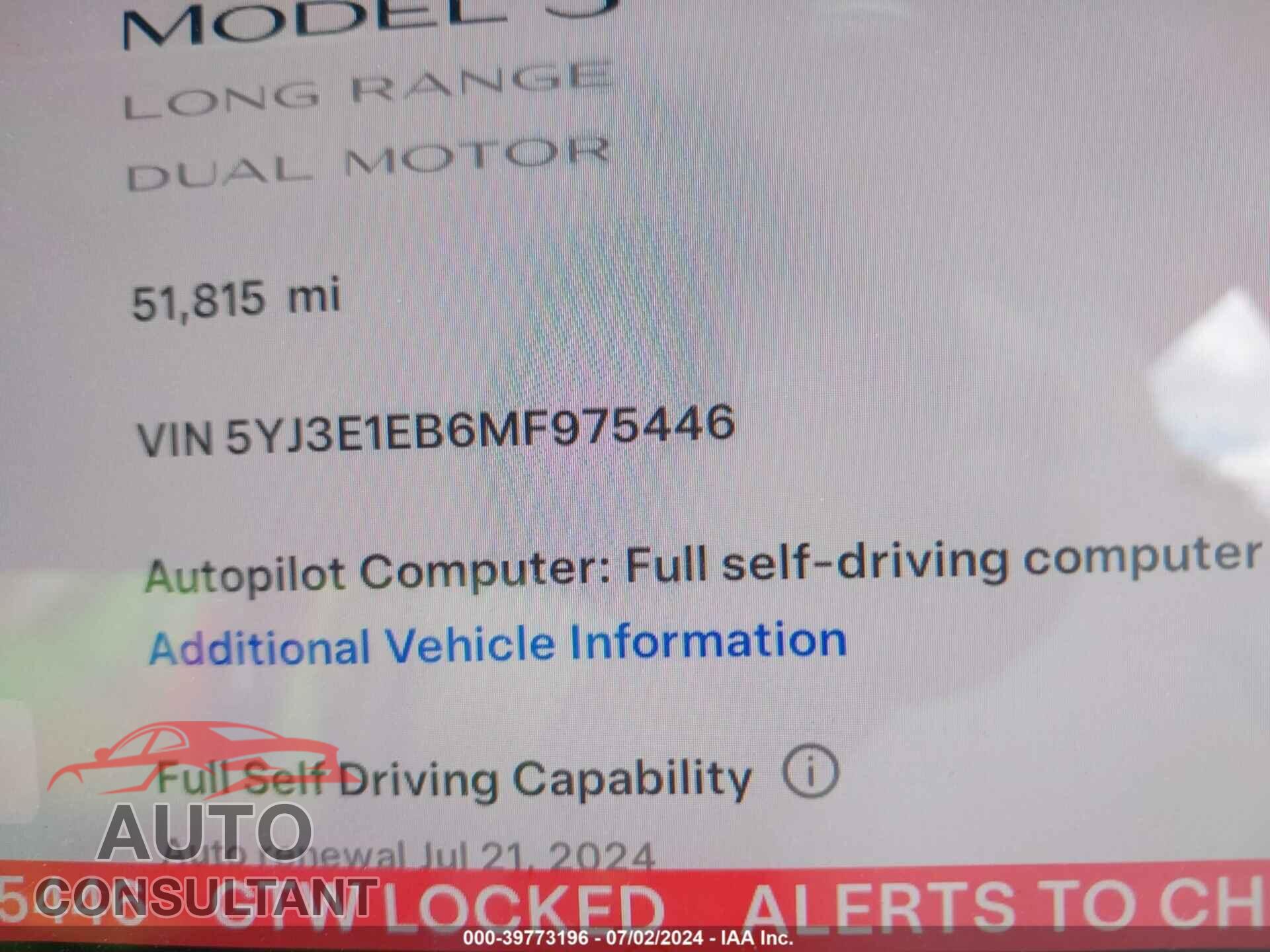 TESLA MODEL 3 2021 - 5YJ3E1EB6MF975446
