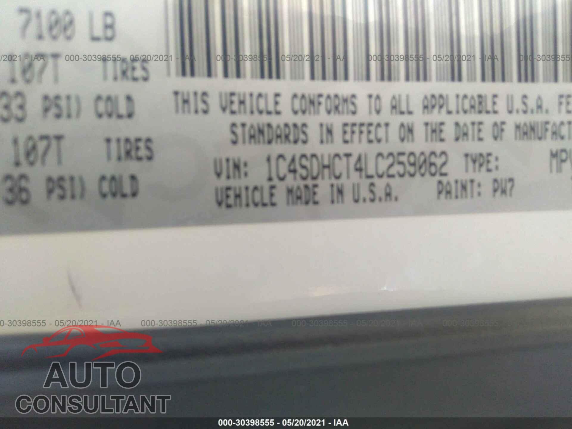 DODGE DURANGO 2020 - 1C4SDHCT4LC259062