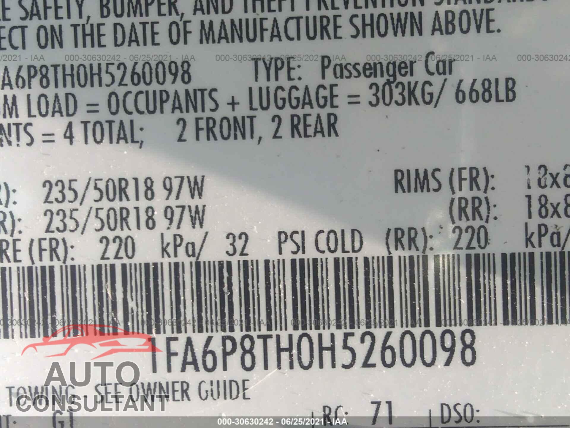 FORD MUSTANG 2017 - 1FA6P8TH0H5260098