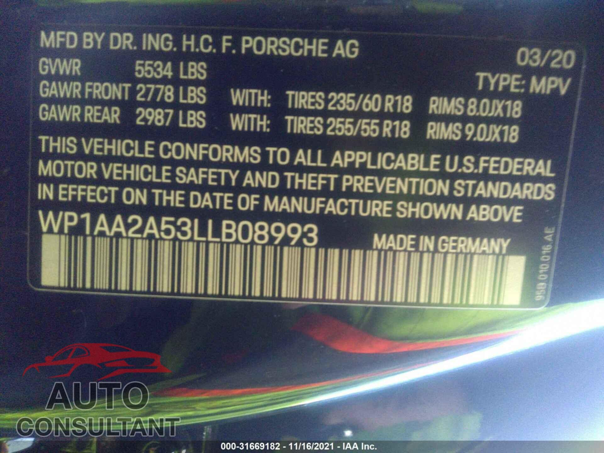 PORSCHE MACAN 2020 - WP1AA2A53LLB08993
